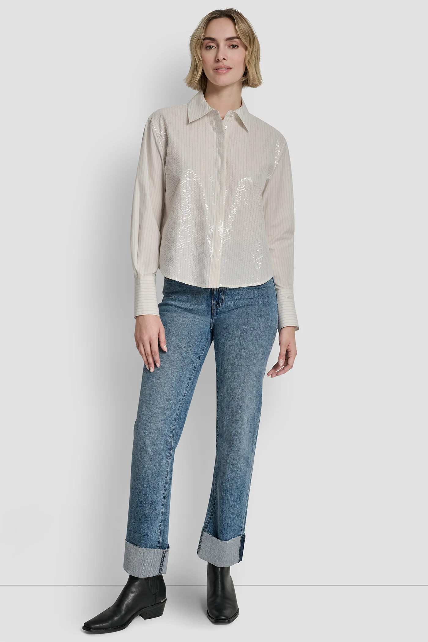 POPLIN BUTTON FRONT SHIRT WITH SEQUINS - Image 5