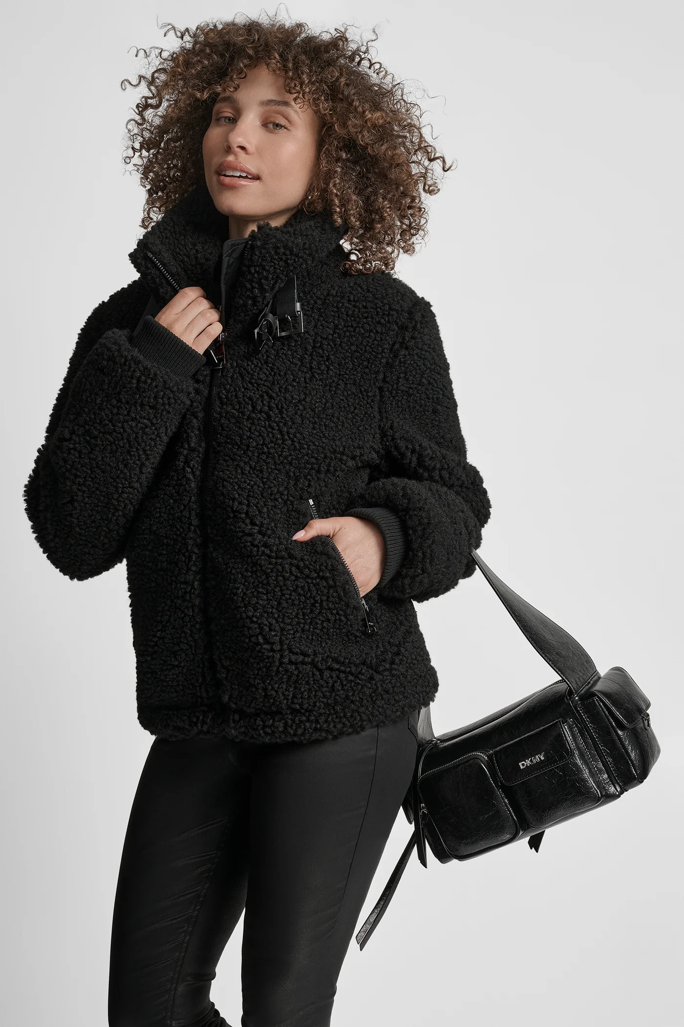 ZIP SHERPA JACKET WITH BUCKLE COLLAR - Image 2