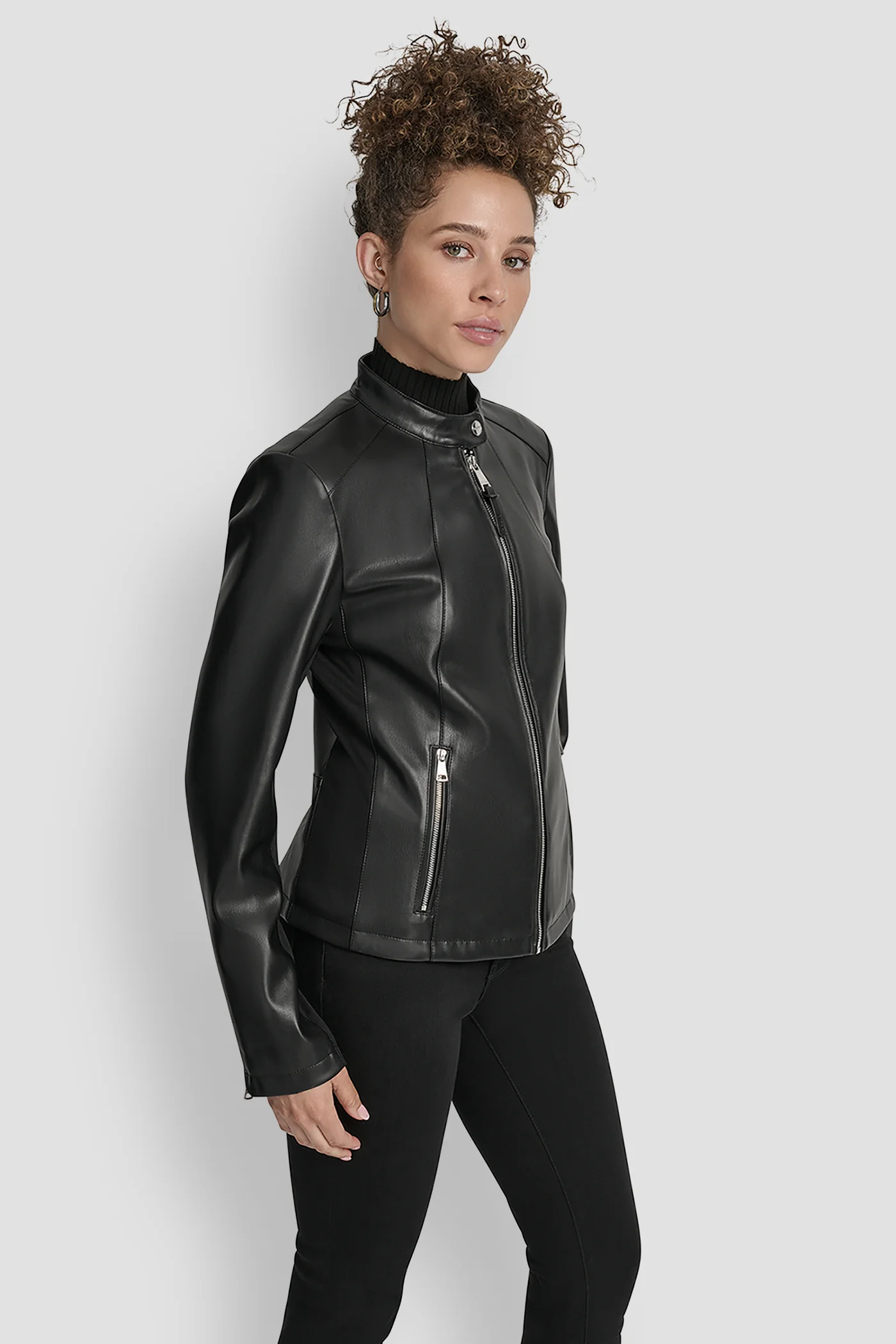FAUX LEATHER MOTO JACKET WITH SNAP COLLAR - Image 3