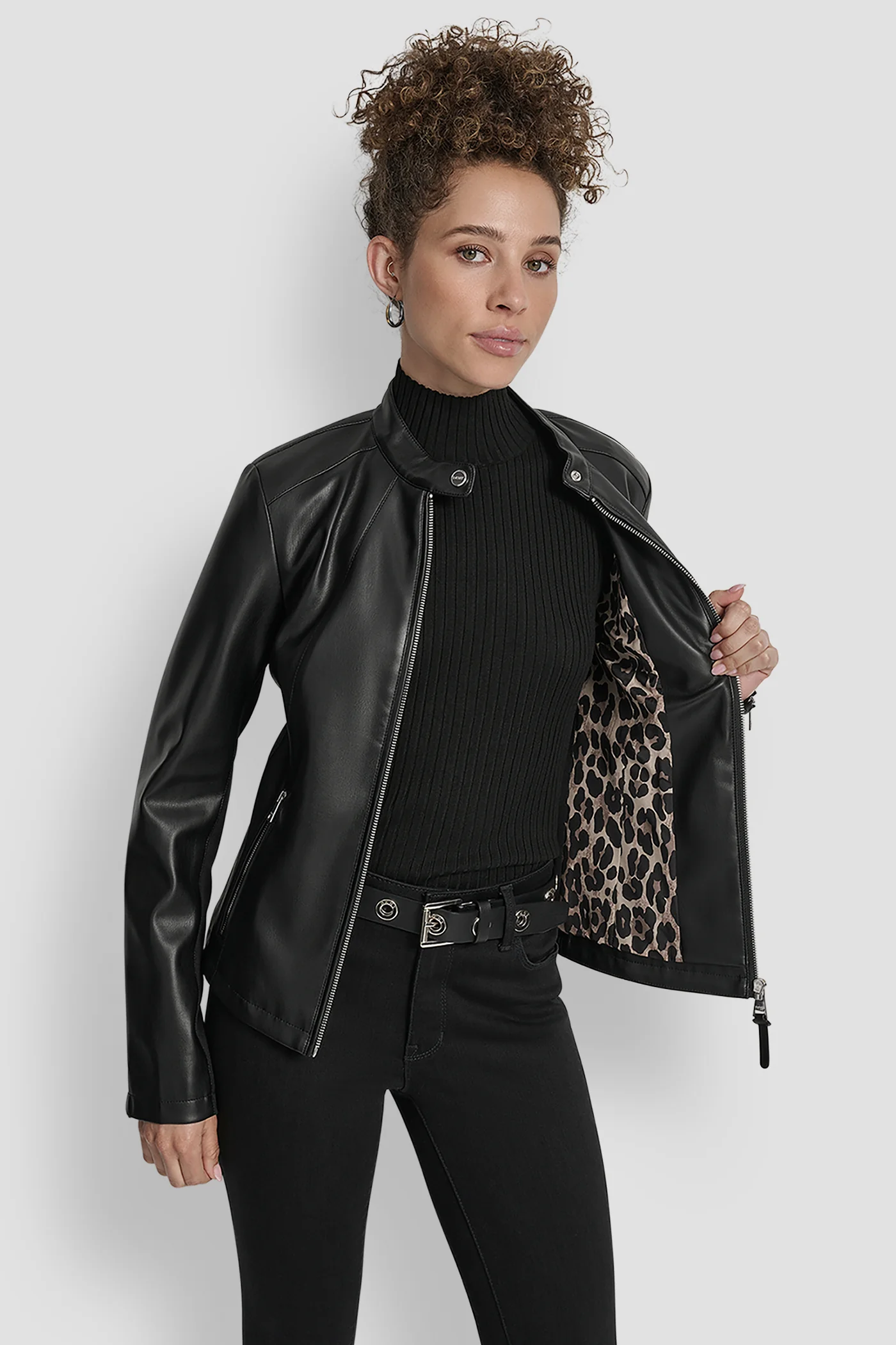 FAUX LEATHER MOTO JACKET WITH SNAP COLLAR - Image 5
