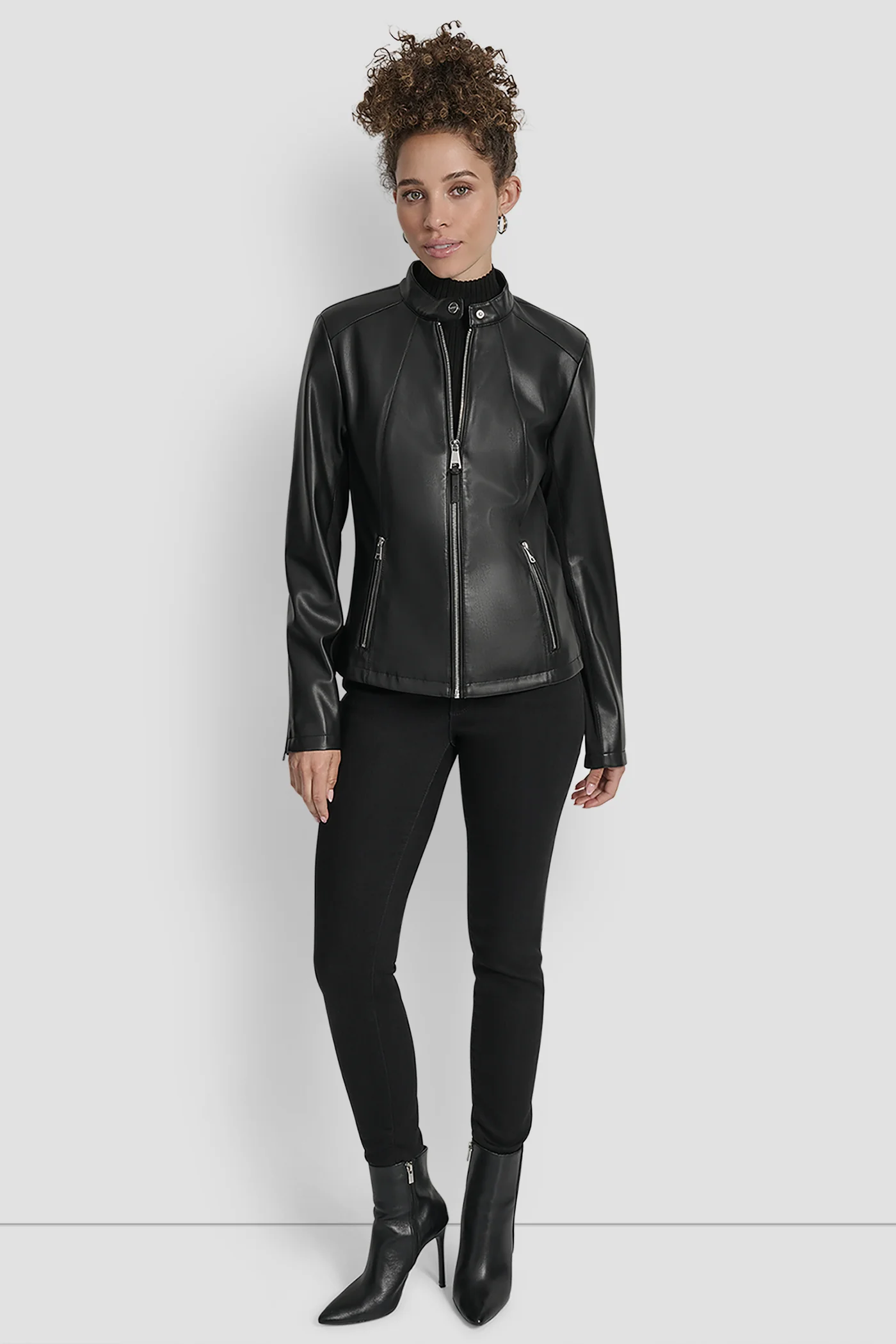 FAUX LEATHER MOTO JACKET WITH SNAP COLLAR - Image 7