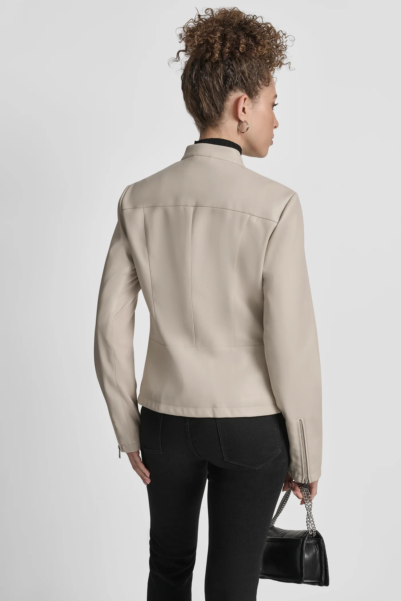 FAUX LEATHER MOTO JACKET WITH SNAP COLLAR - Image 2
