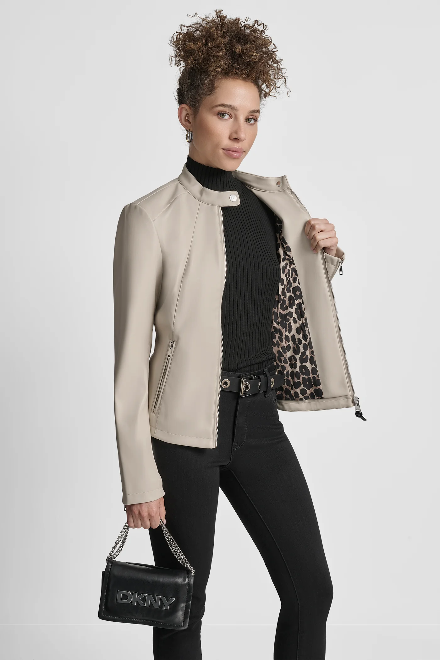 FAUX LEATHER MOTO JACKET WITH SNAP COLLAR - Image 3