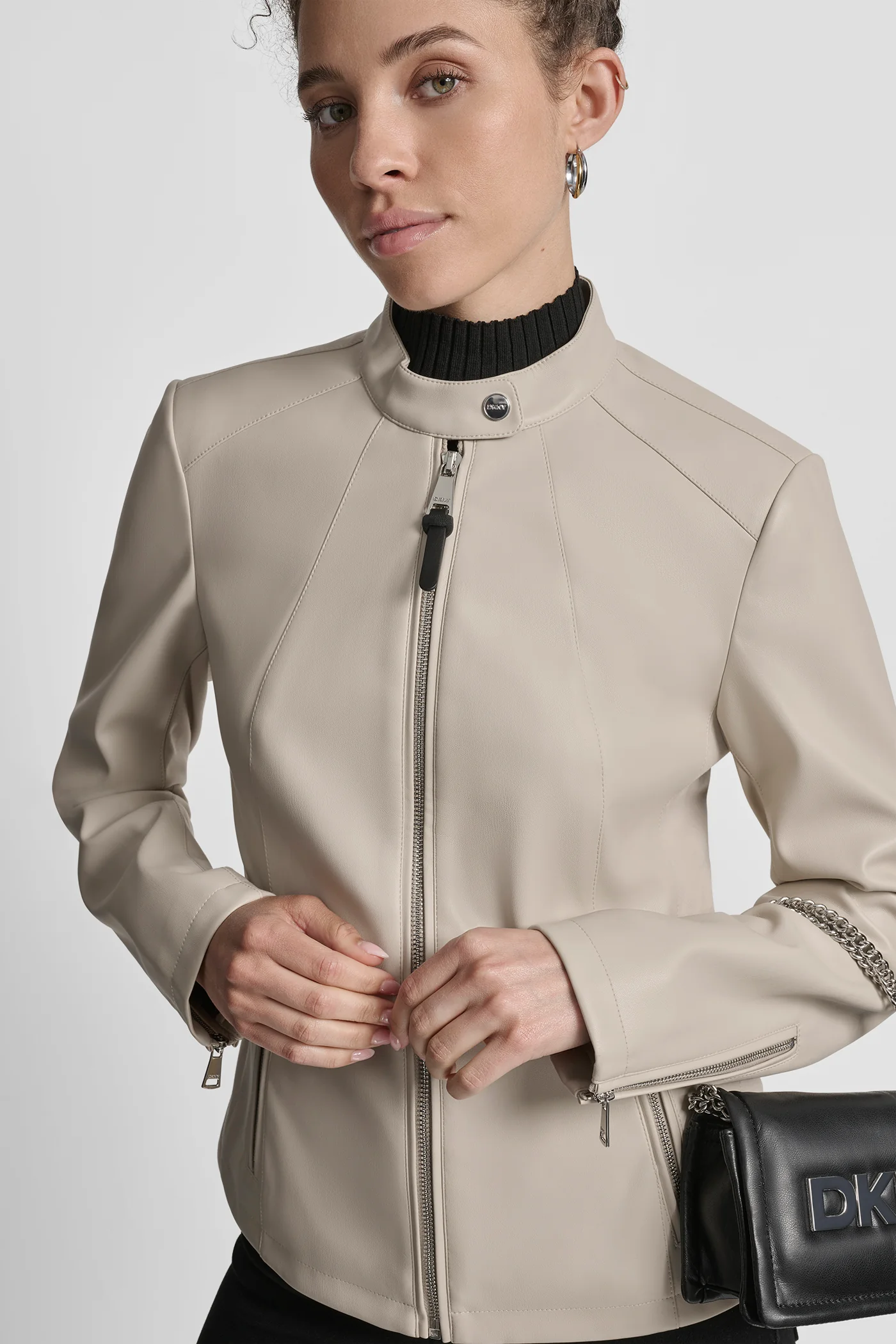 FAUX LEATHER MOTO JACKET WITH SNAP COLLAR - Image 4