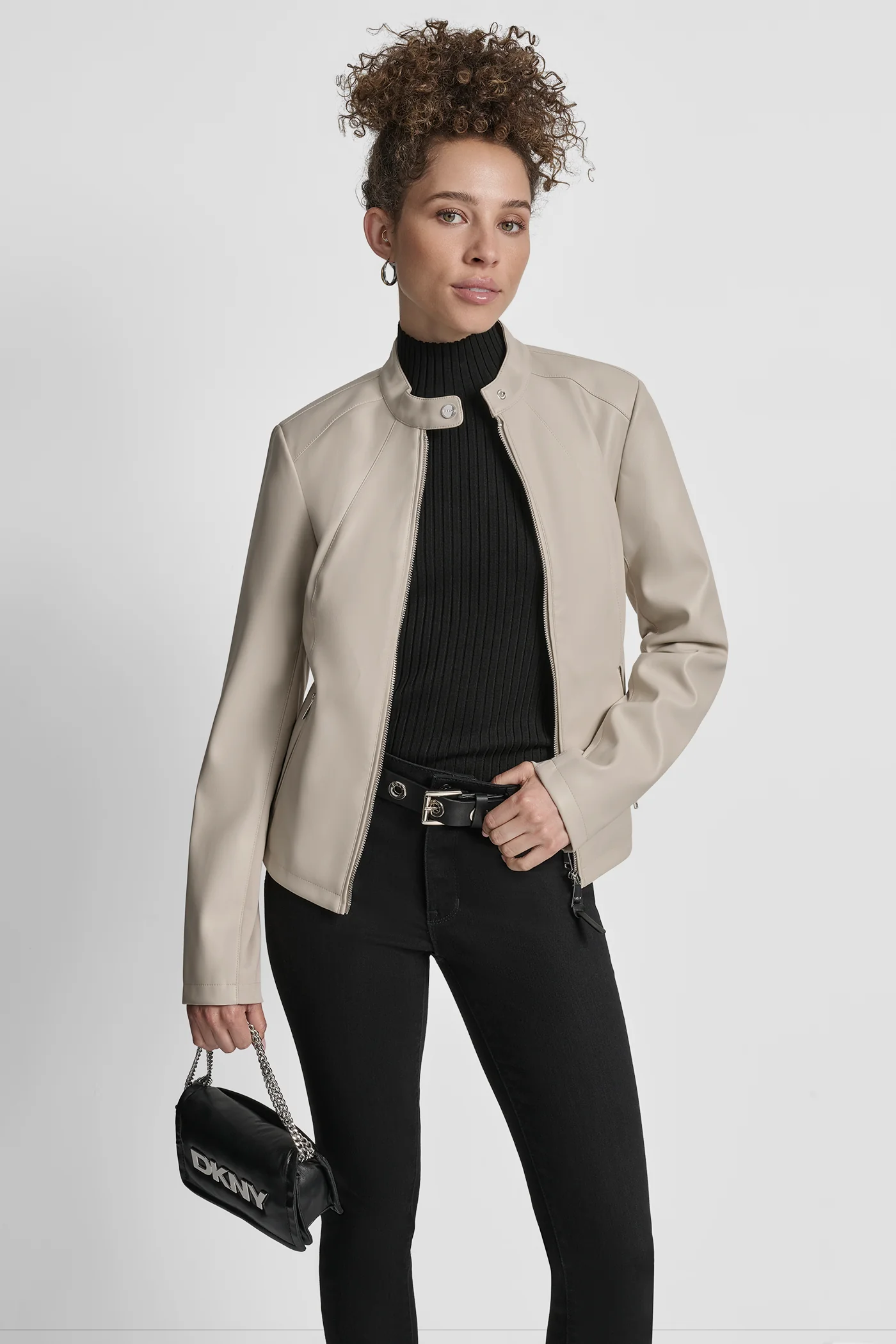 FAUX LEATHER MOTO JACKET WITH SNAP COLLAR - Image 5