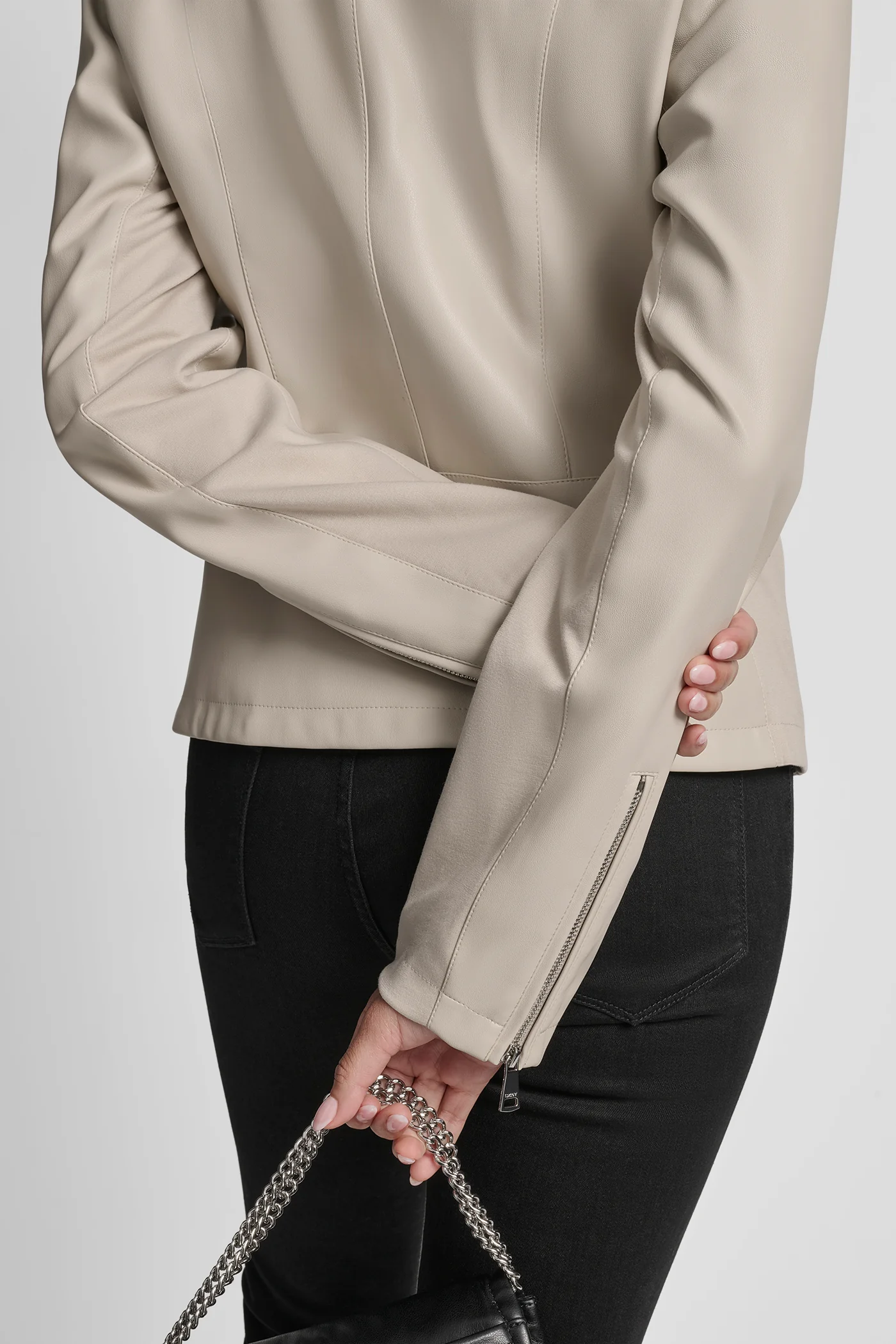 FAUX LEATHER MOTO JACKET WITH SNAP COLLAR - Image 6