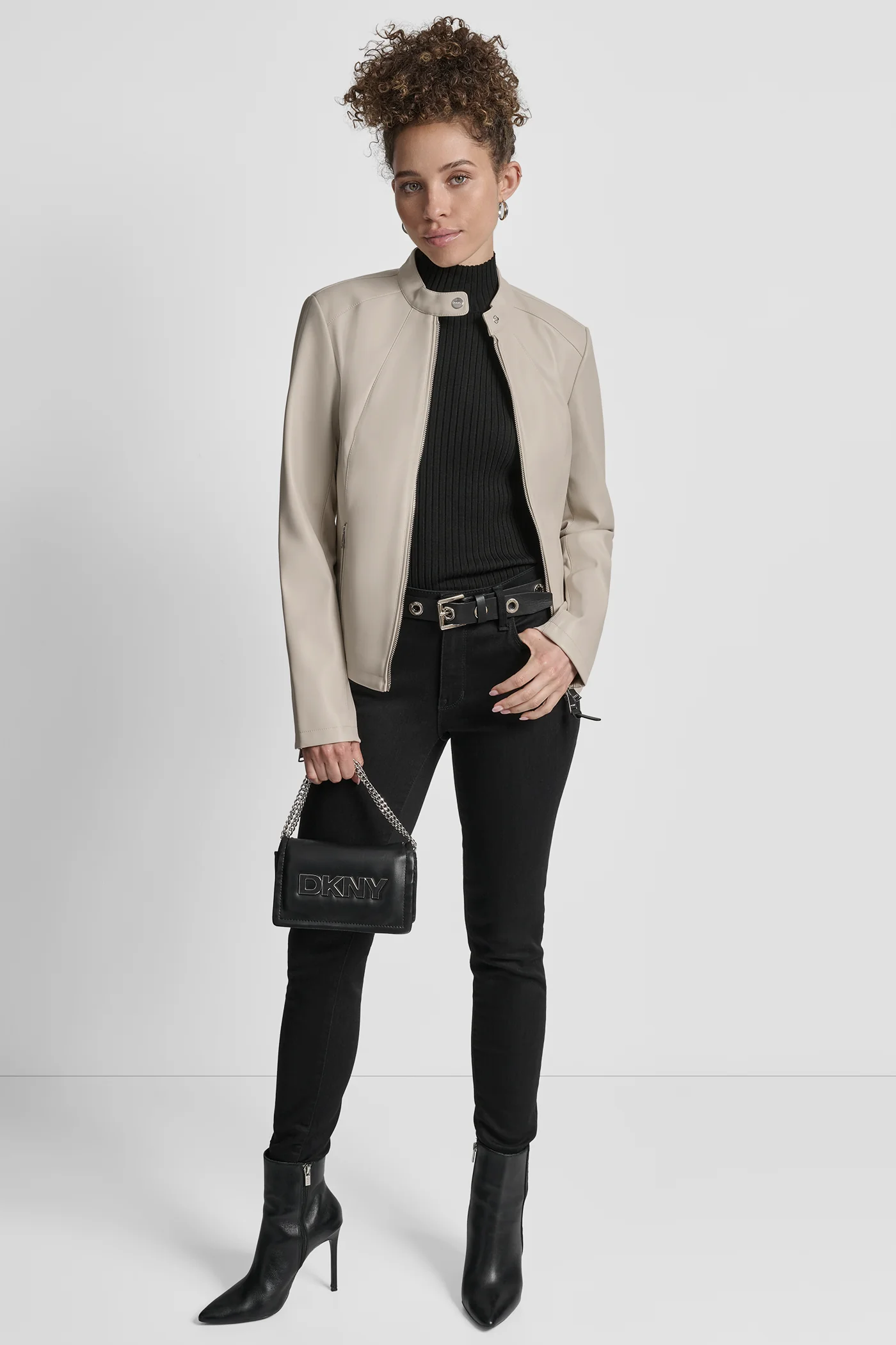 FAUX LEATHER MOTO JACKET WITH SNAP COLLAR - Image 7