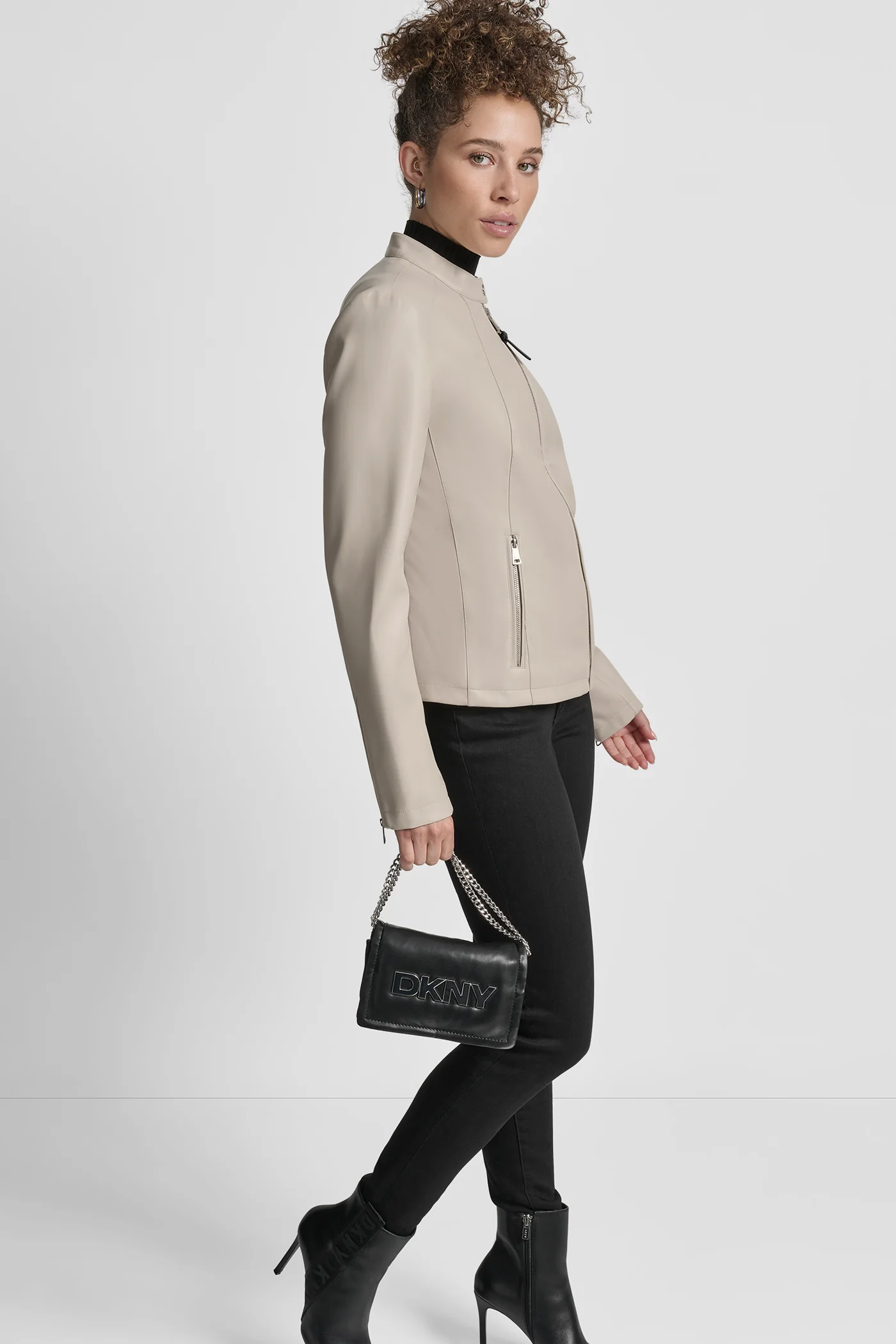 FAUX LEATHER MOTO JACKET WITH SNAP COLLAR - Image 8