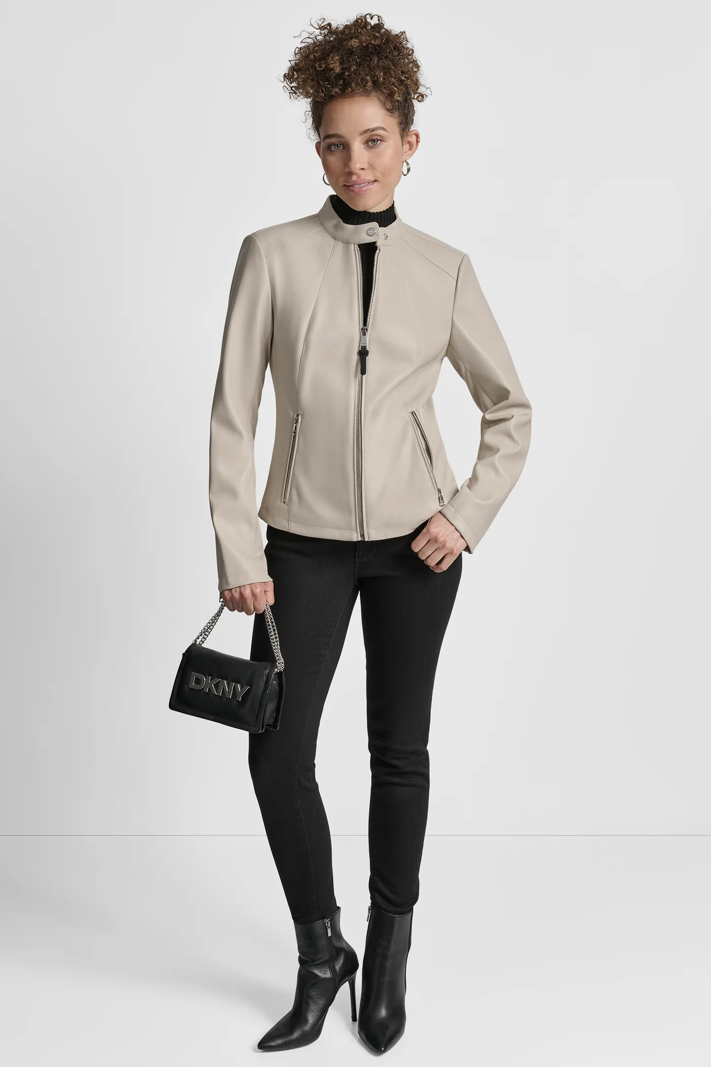 FAUX LEATHER MOTO JACKET WITH SNAP COLLAR - Image 9