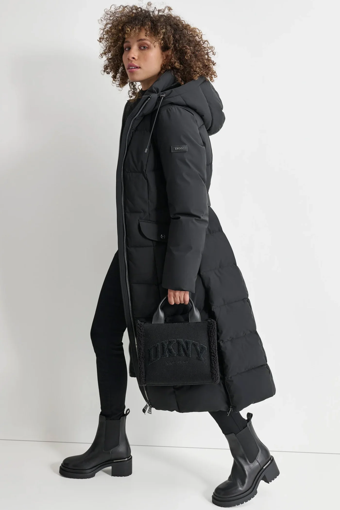BOX QUILT LONG PUFFER WITH BELT - Image 3