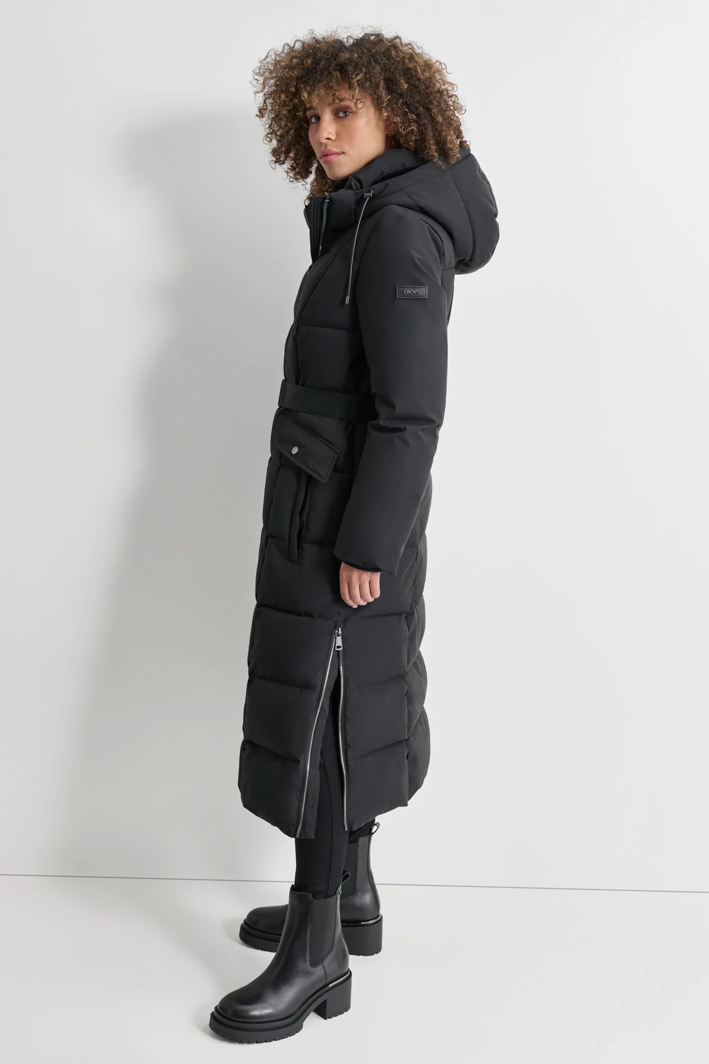 BOX QUILT LONG PUFFER WITH BELT - Image 4