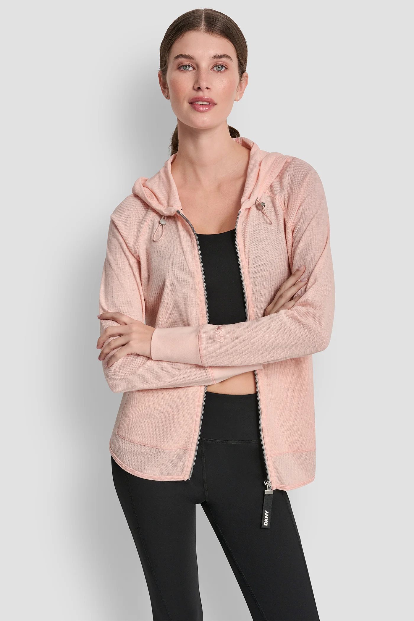 WAFFLE-KNIT HOODED JACKET