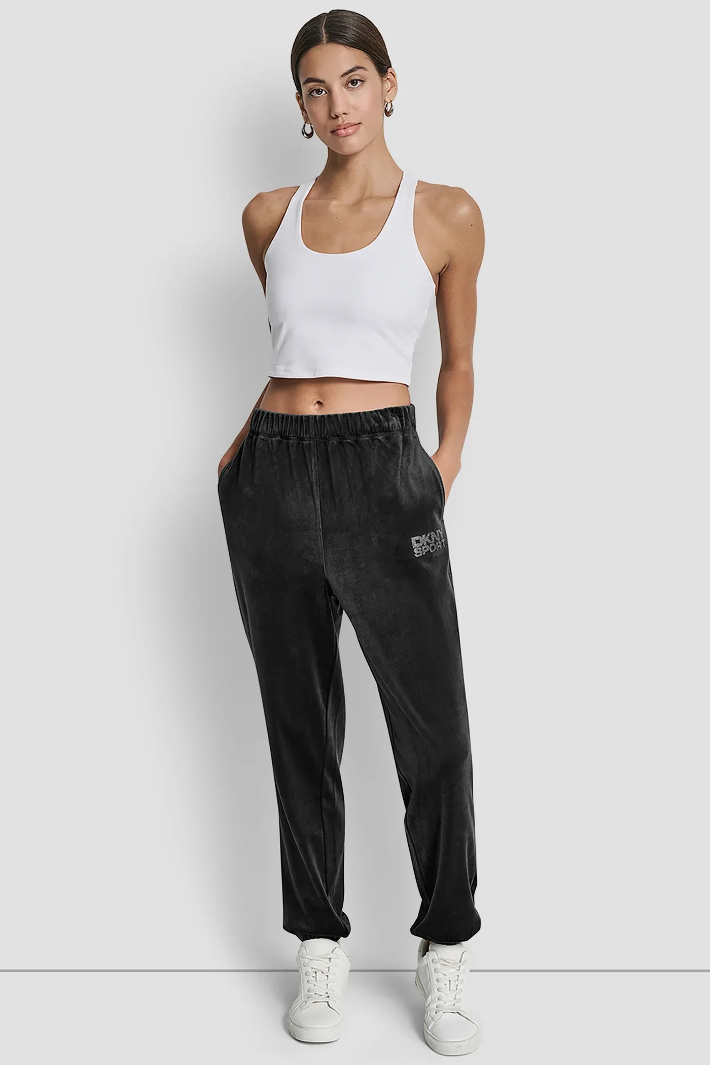 VELOUR RHINESTONE LOGO RELAXED JOGGER