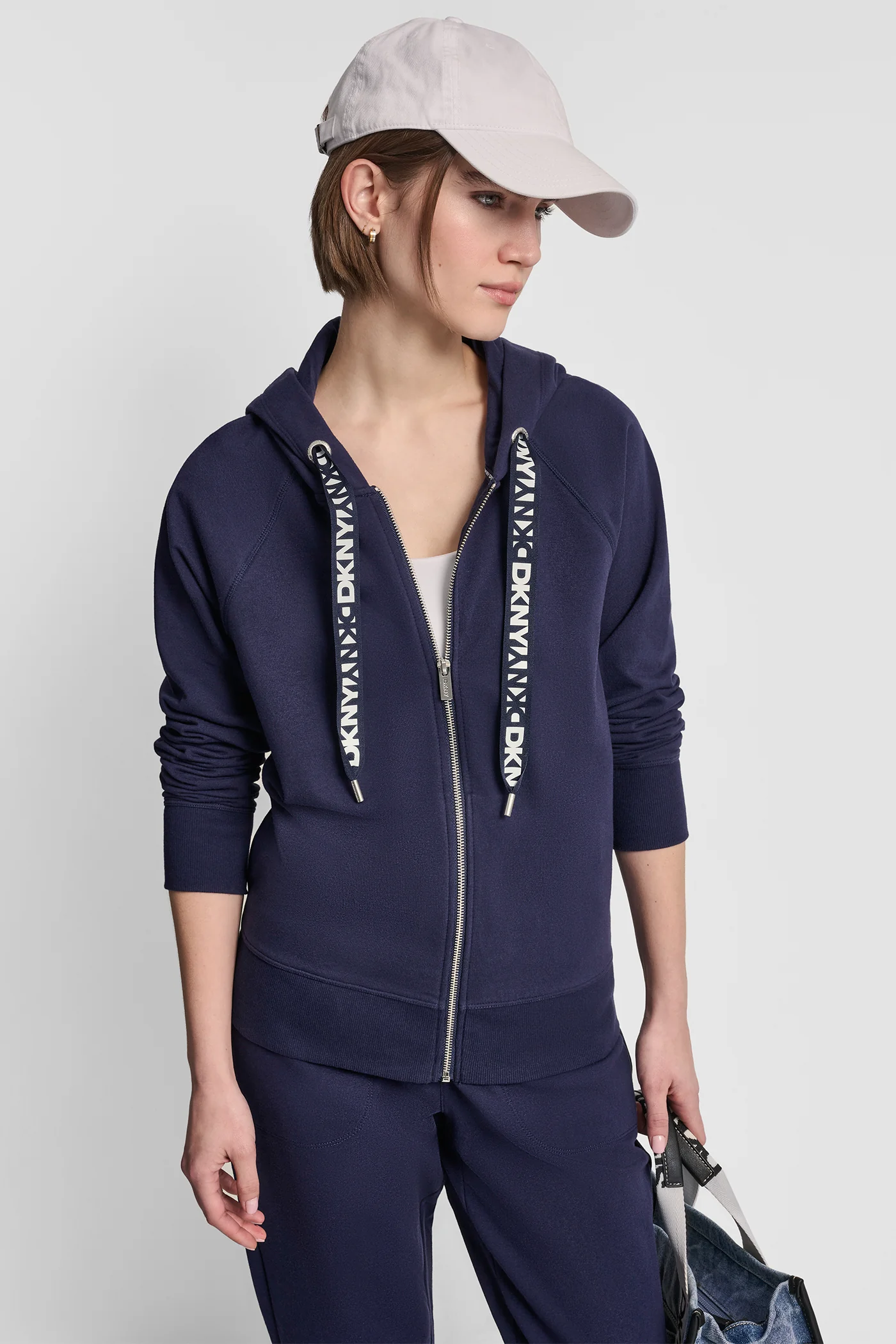 TWO TONE LOGO DRAWCORD ZIP HOODIE