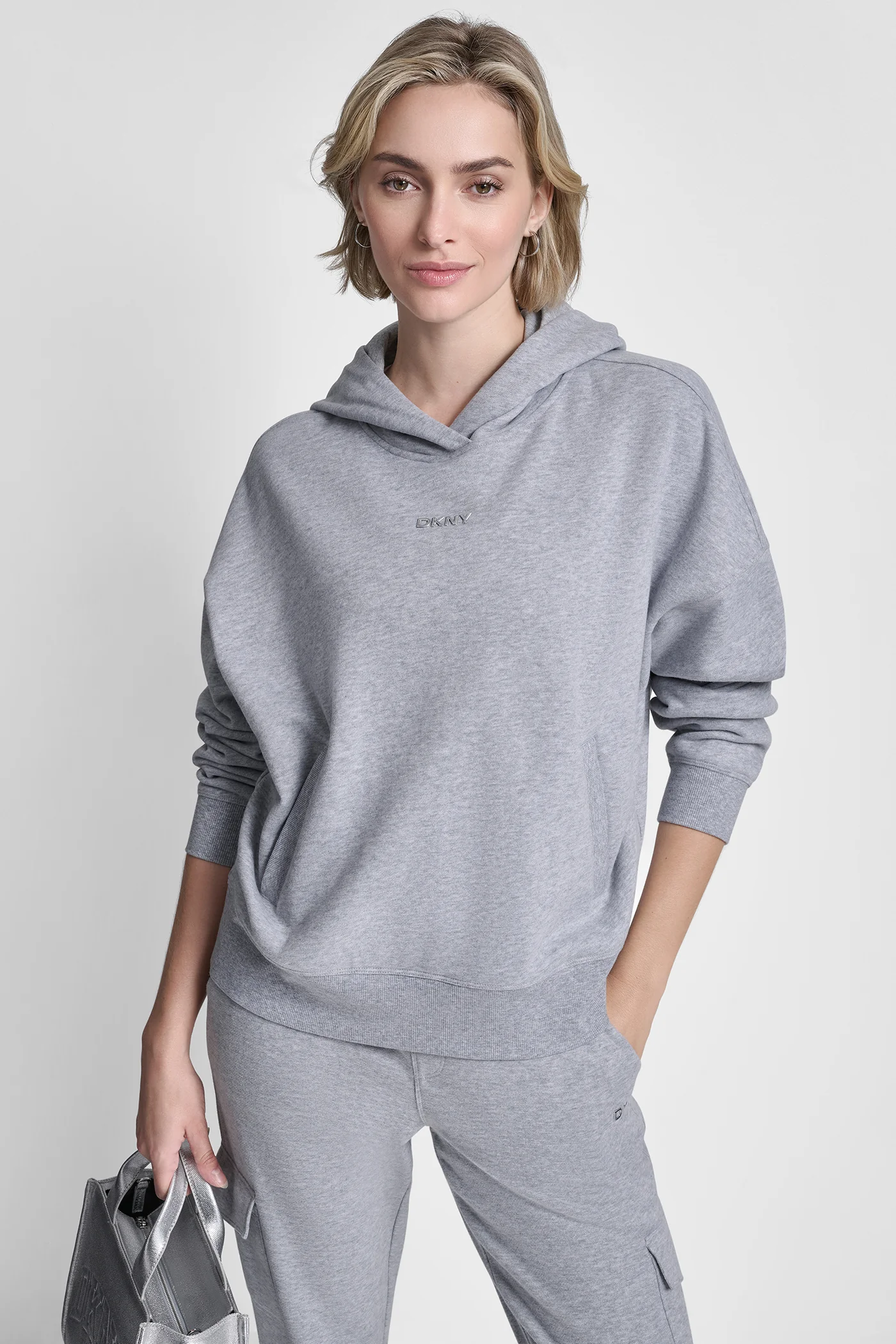 METALLIC BUBBLE LOGO FLEECE DROP SHOULDER HOODIE