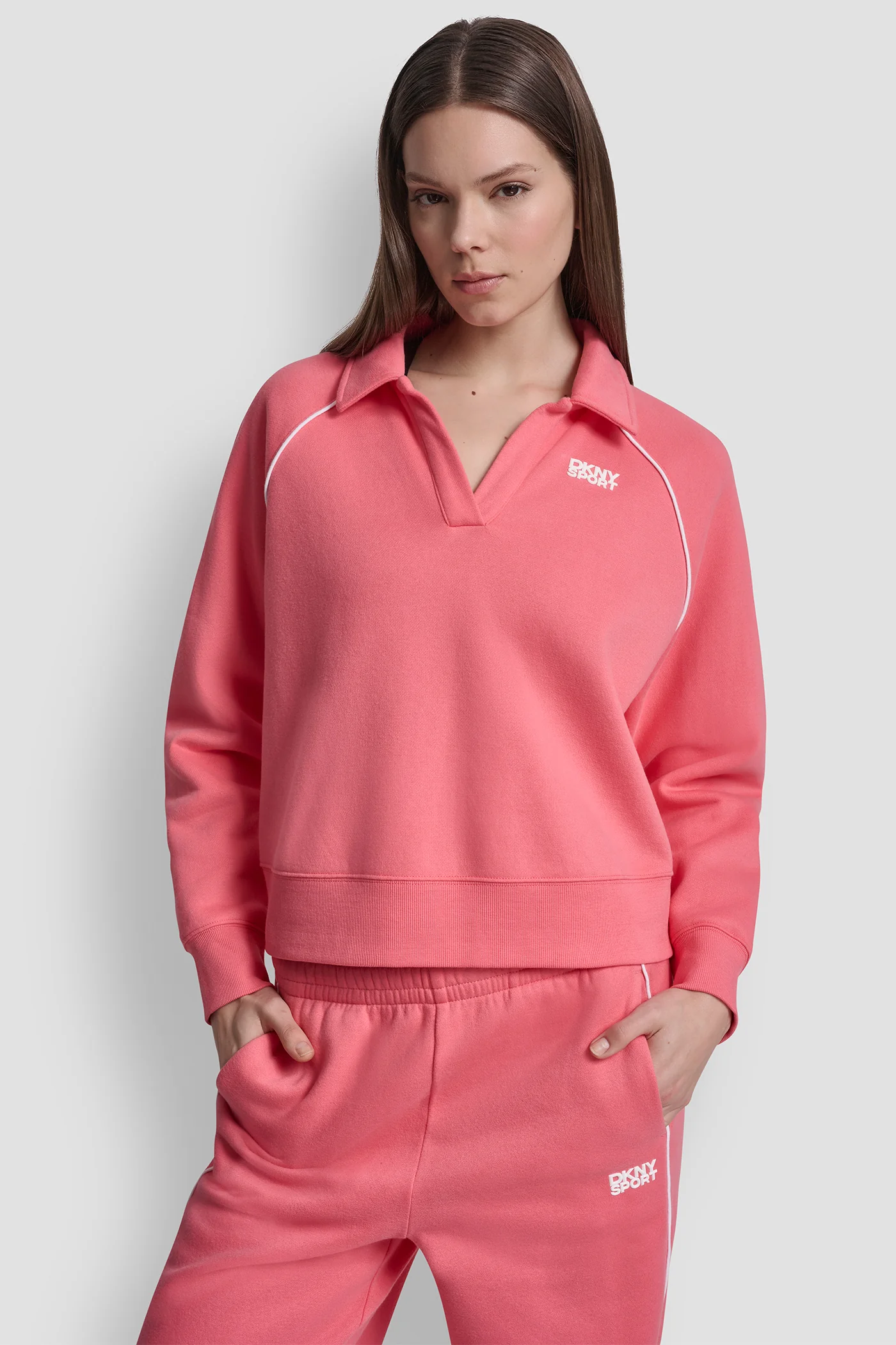 PIPED LOGO POLO SWEATSHIRT