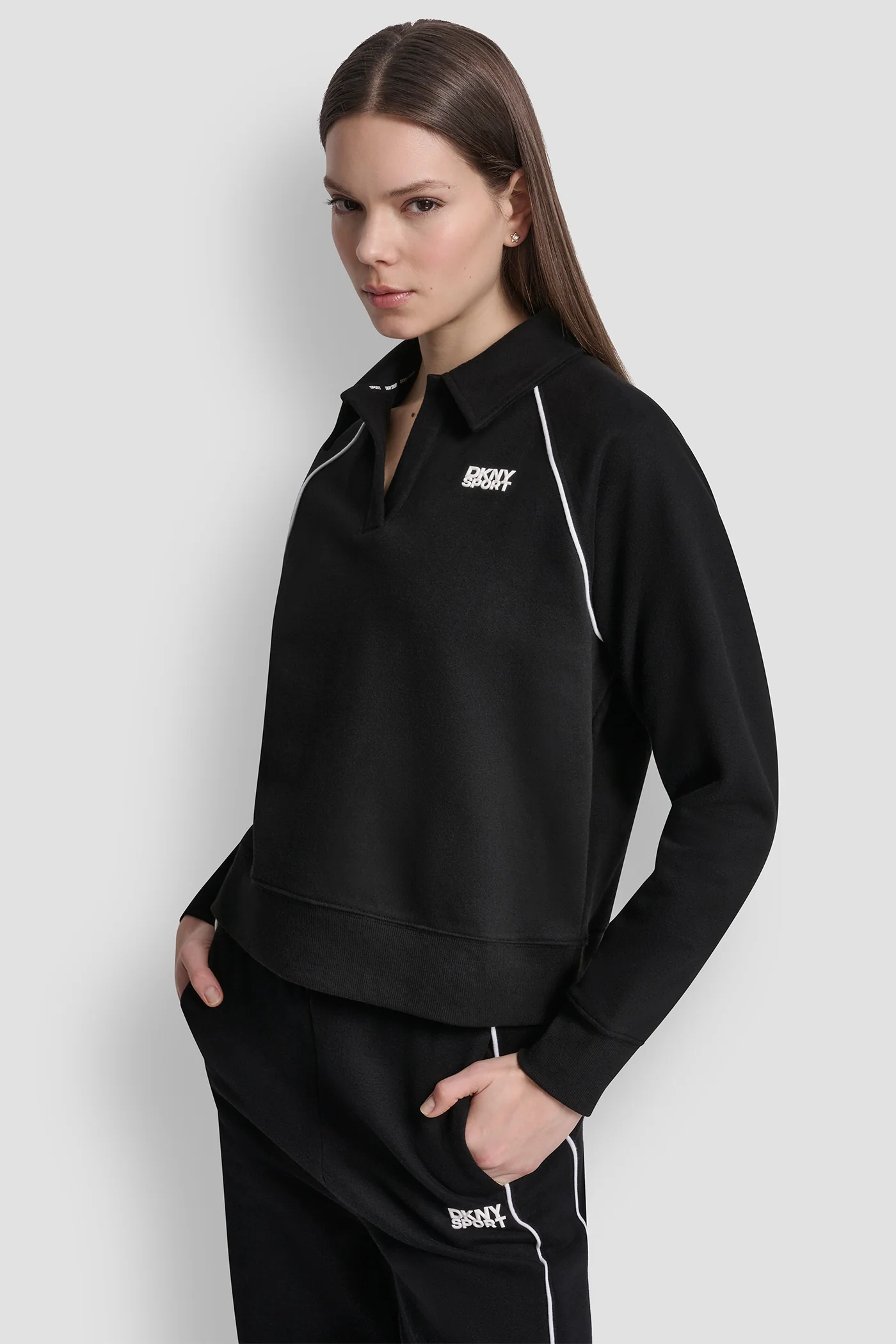 PIPED LOGO POLO SWEATSHIRT