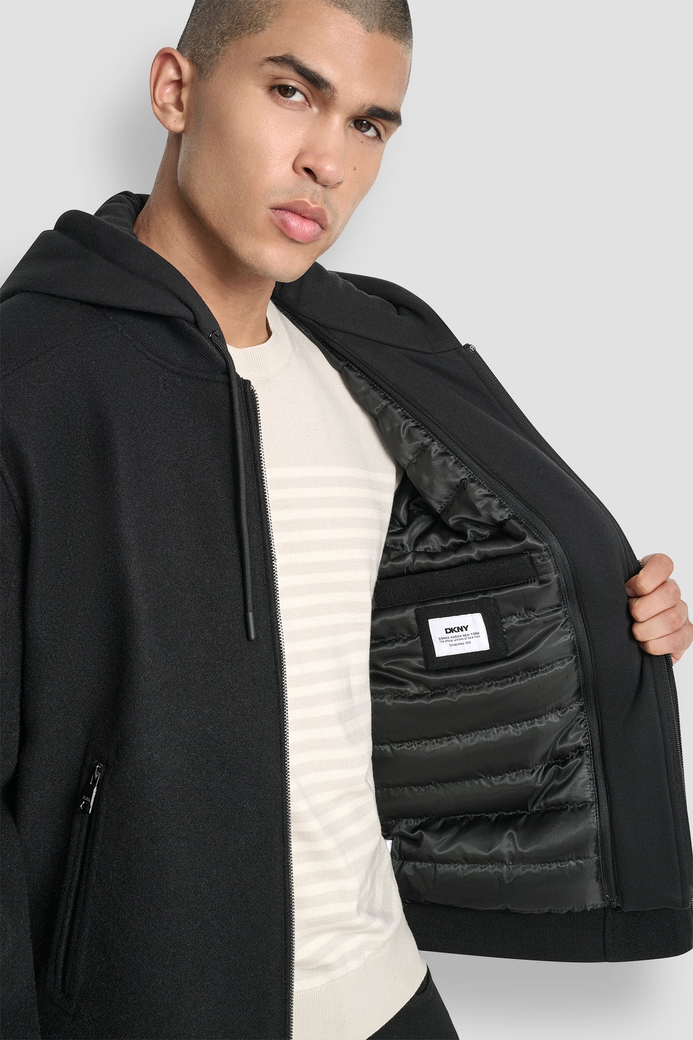 FAUX WOOL BOMBER WITH HOODED BIB - Image 6