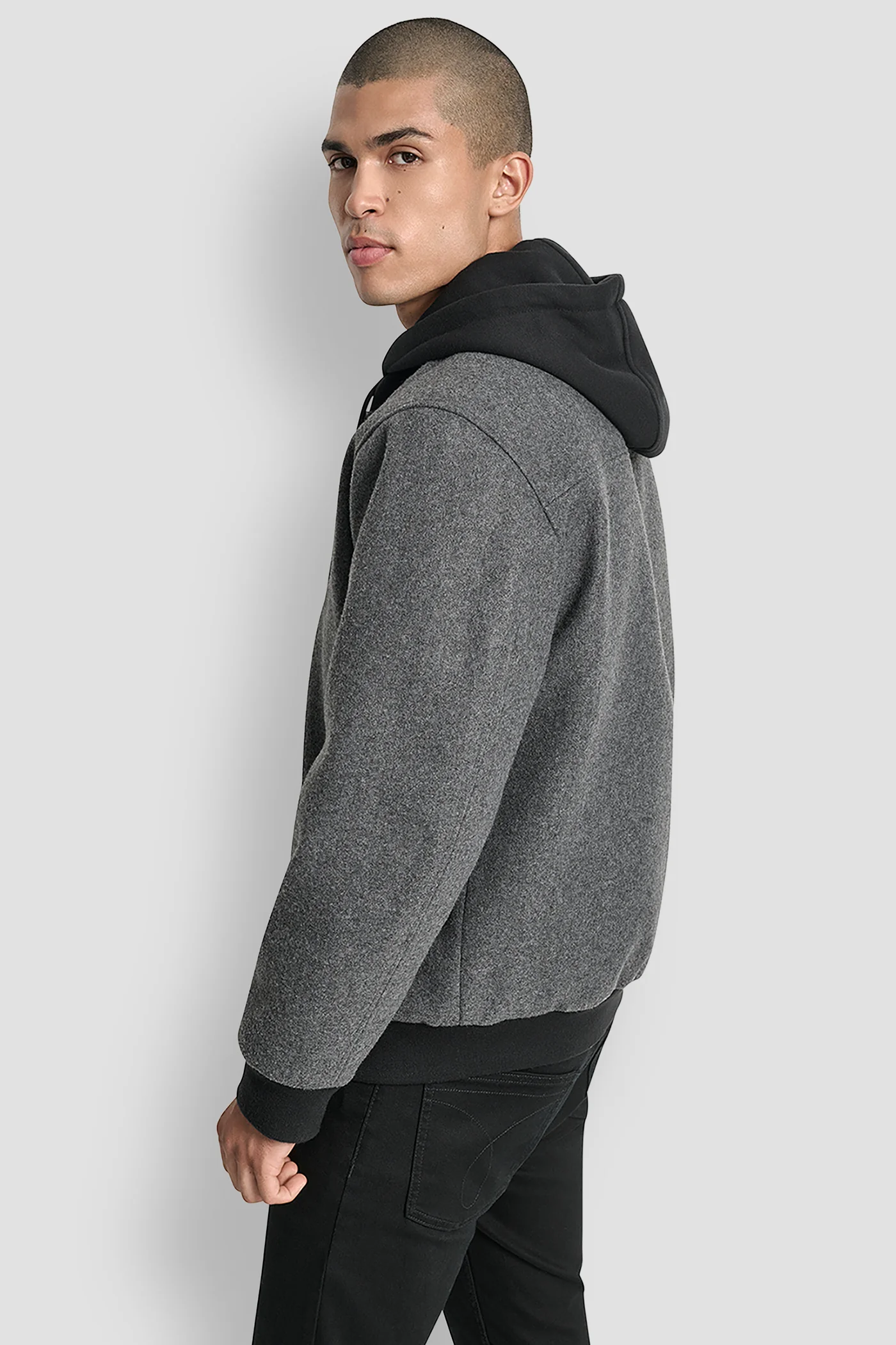 FAUX WOOL BOMBER WITH HOODED BIB - Image 3