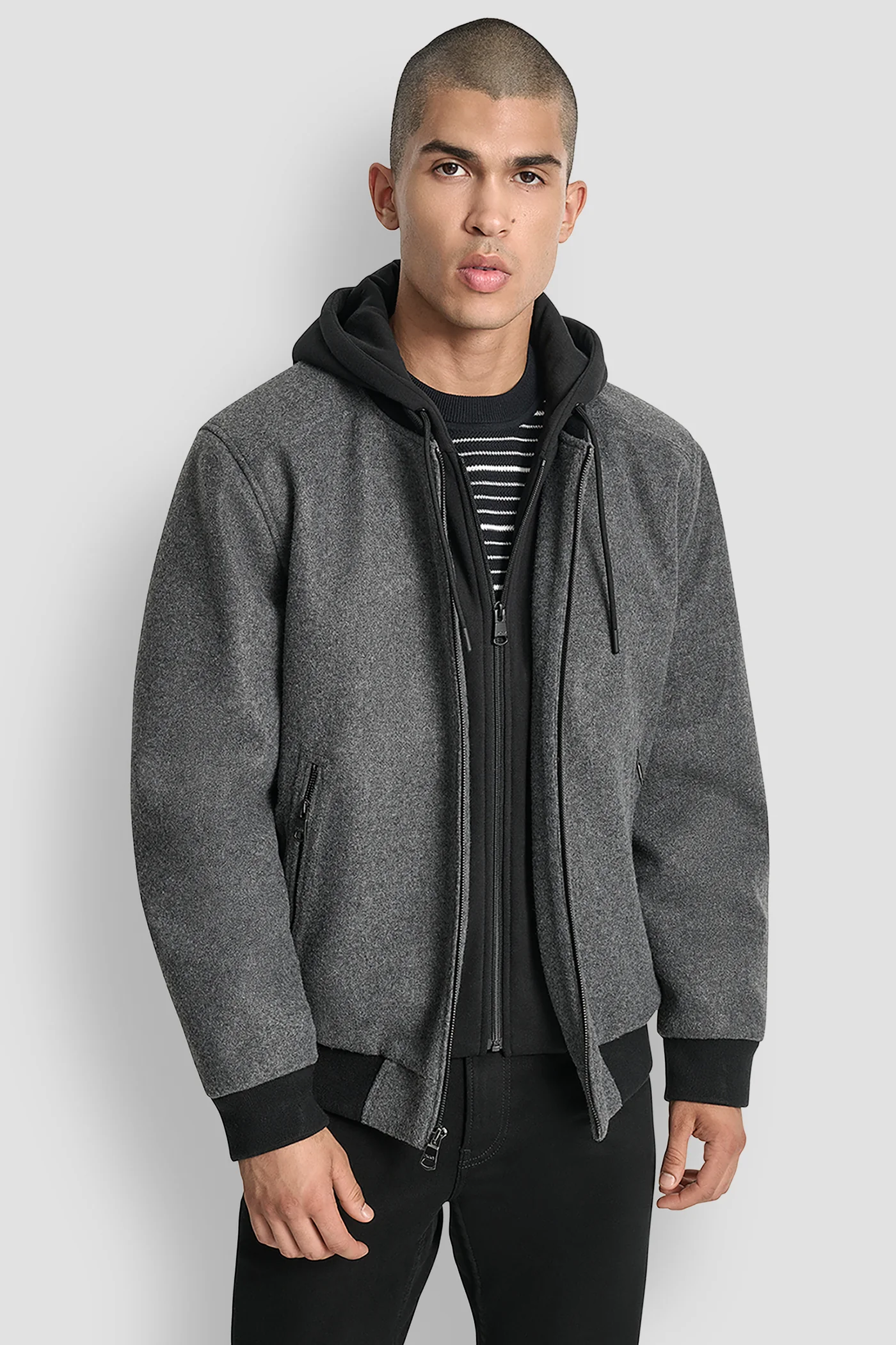 FAUX WOOL BOMBER WITH HOODED BIB - Image 5