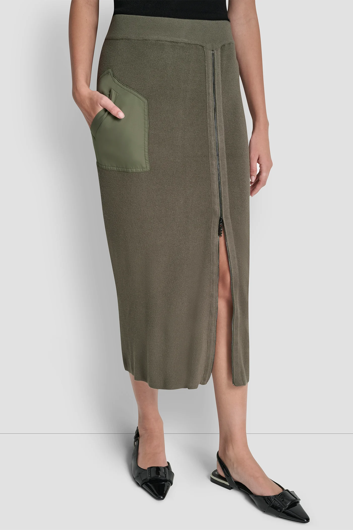 ZIP DETAILED MIDI SWEATER SKIRT