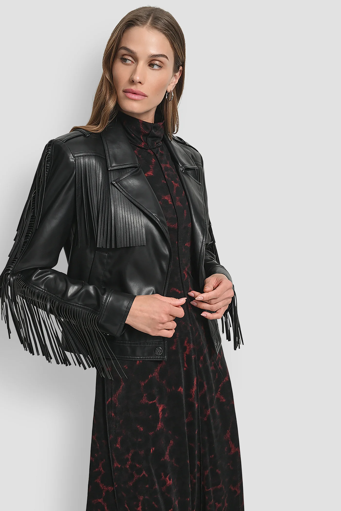 LONG SLEEEVE FRINGE CROP JACKET - Image 3