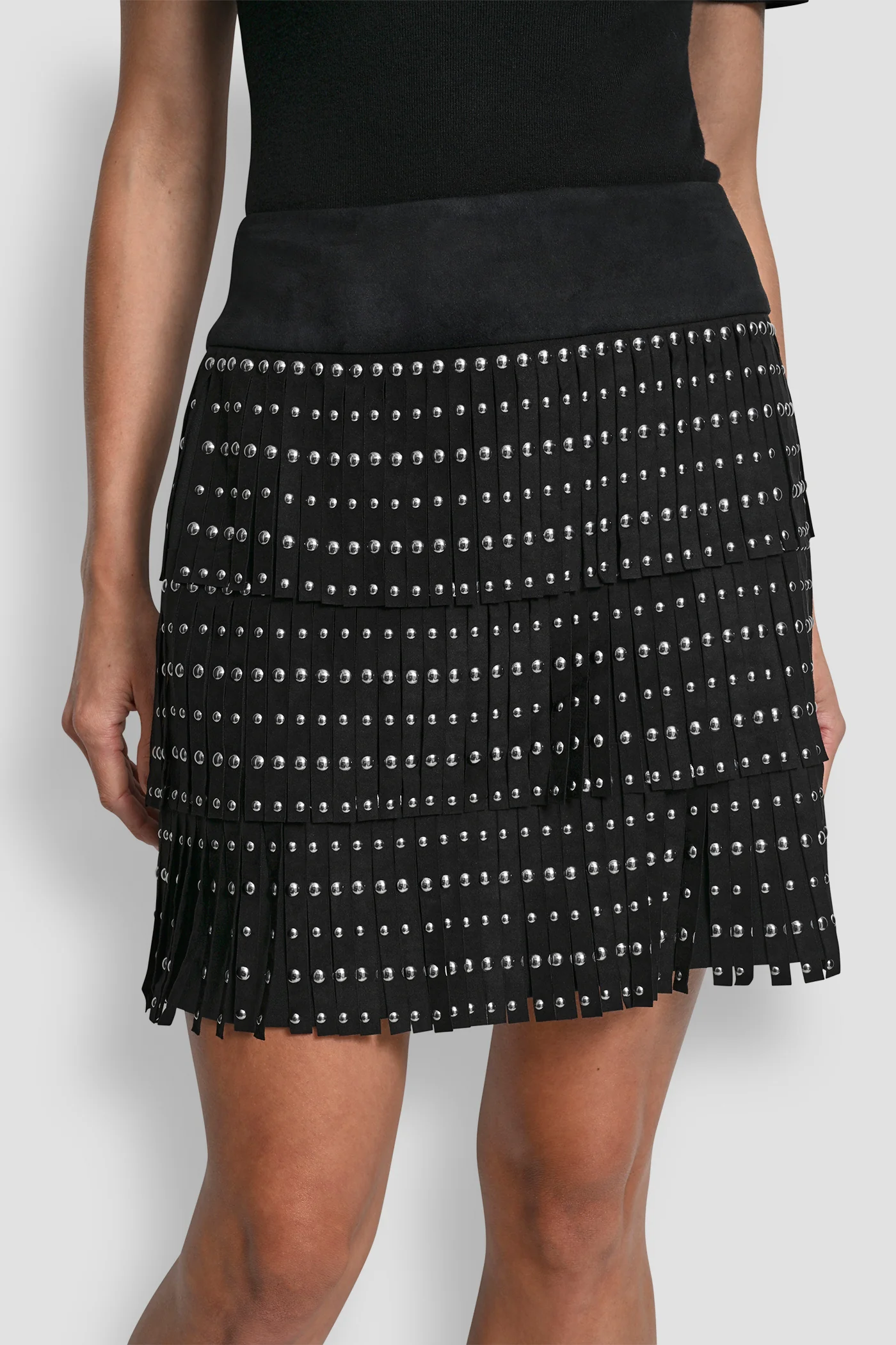 FAUX SUEDE STUDDED FRINGE MINI SKIRT - Image 4