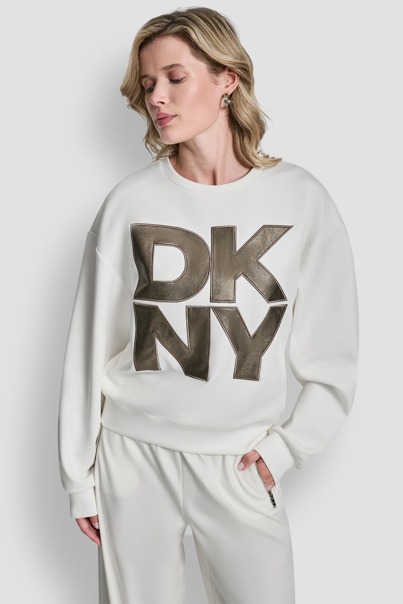 FAUX LEATHER LOGO SWEATSHIRT
