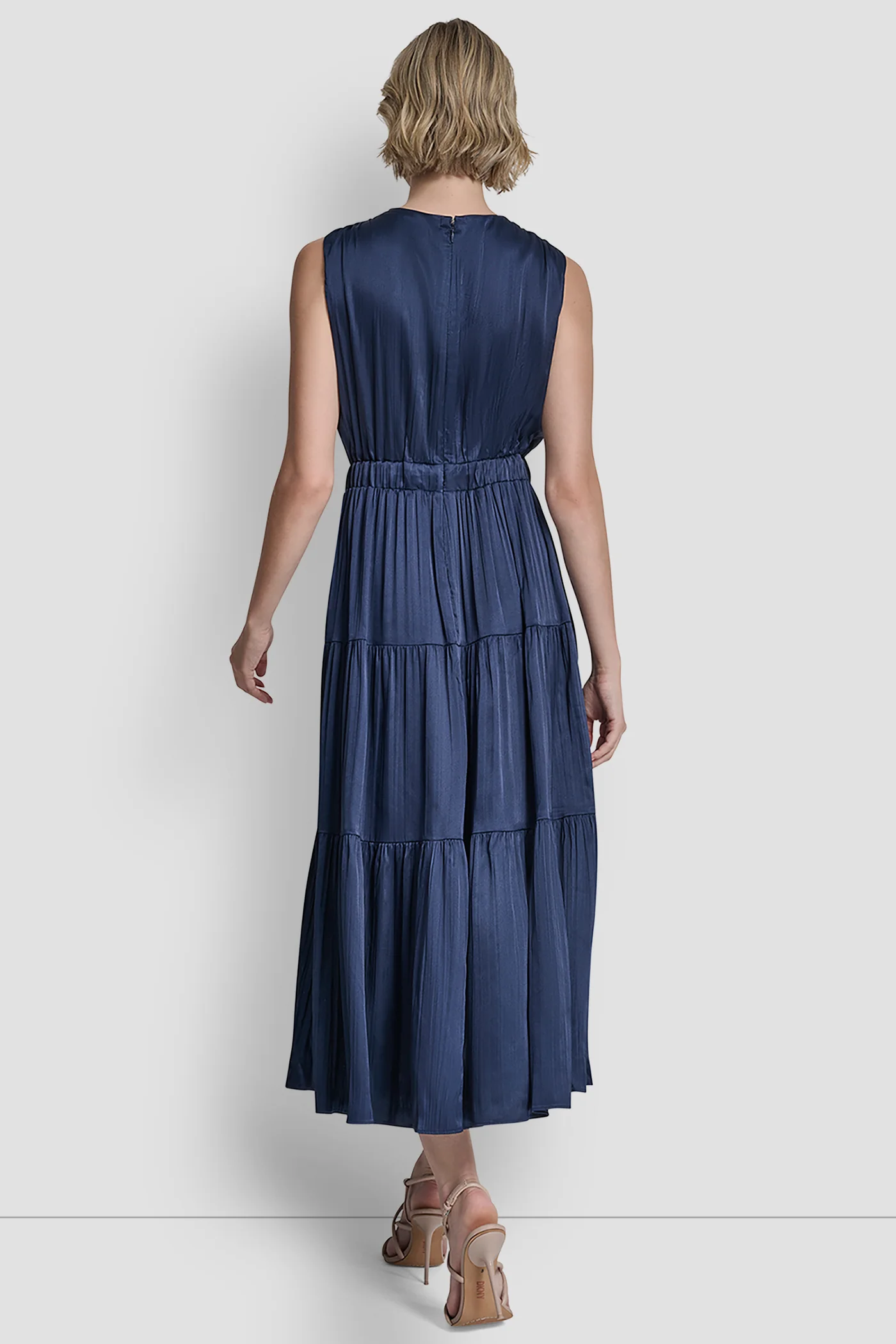 PLEATED SATIN TIE-WAIST MIDI DRESS - Image 3