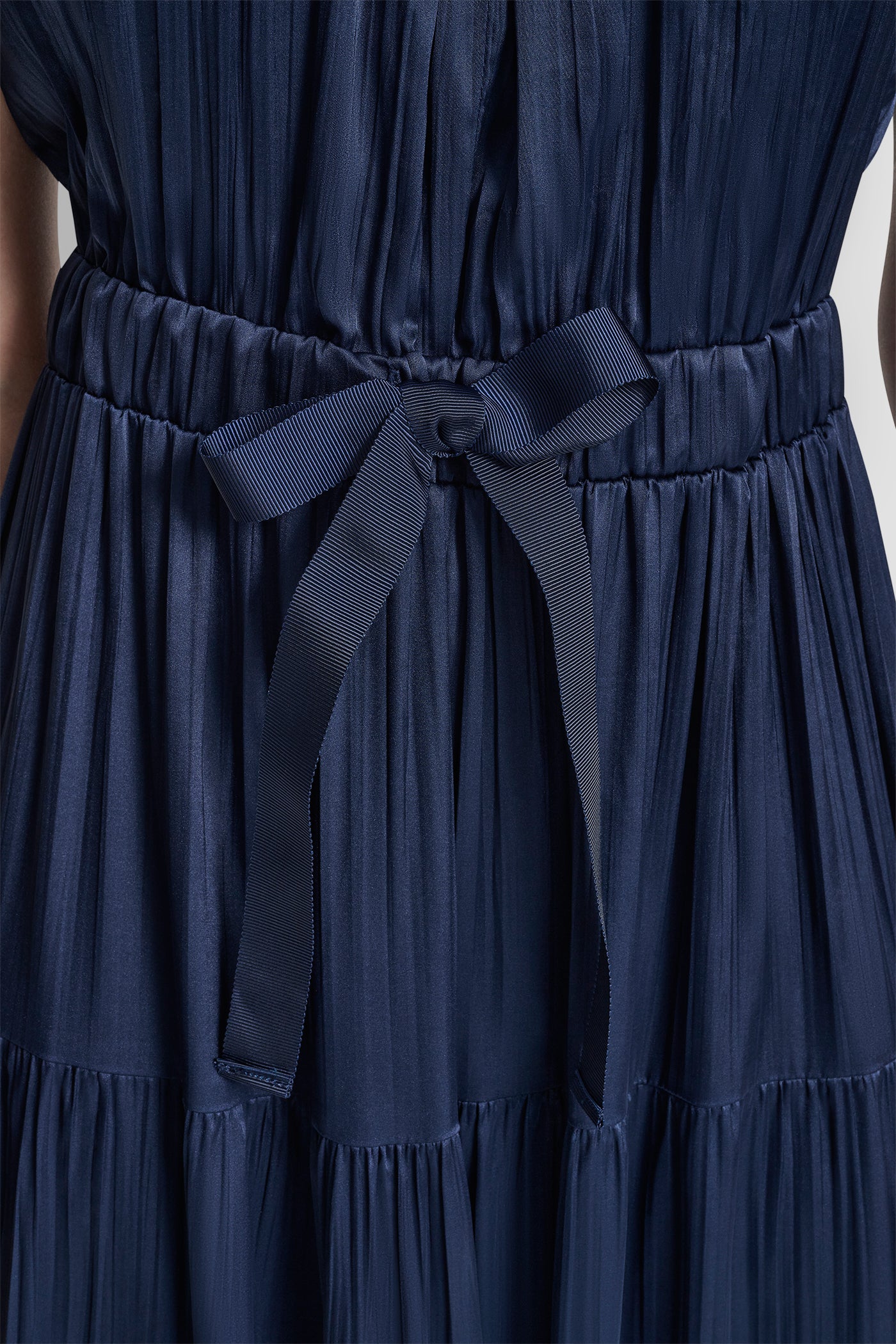 PLEATED SATIN TIE-WAIST MIDI DRESS - Image 5