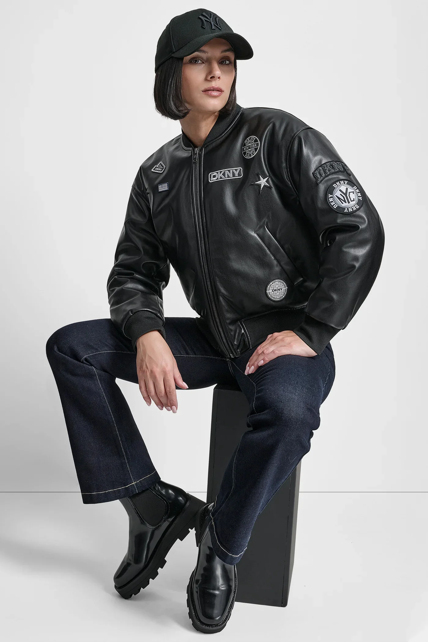LONG SLEEVE PINS AND PATCHES BOMBER JACKET
