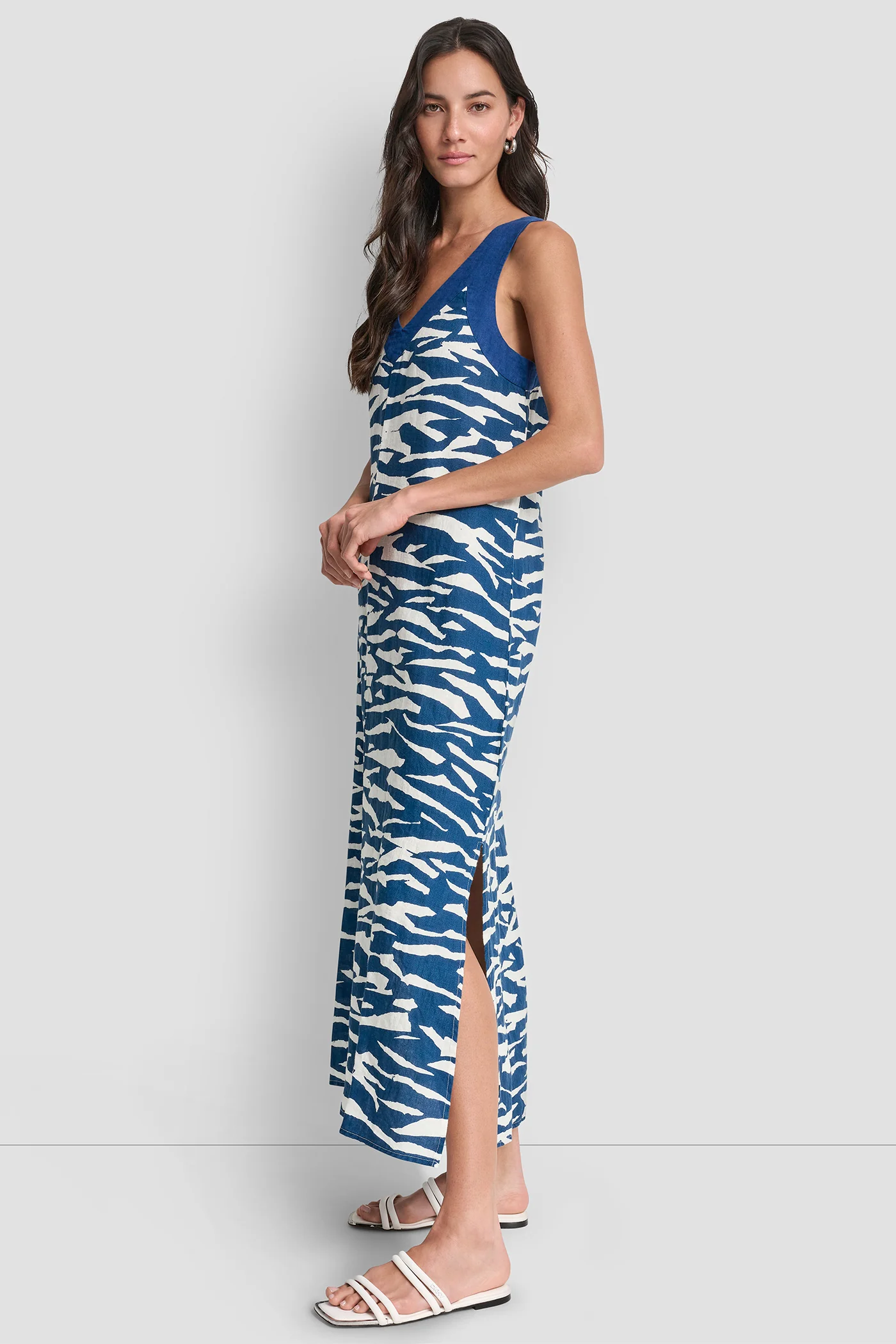 LINEN PRINTED MIDI DRESS - Image 2