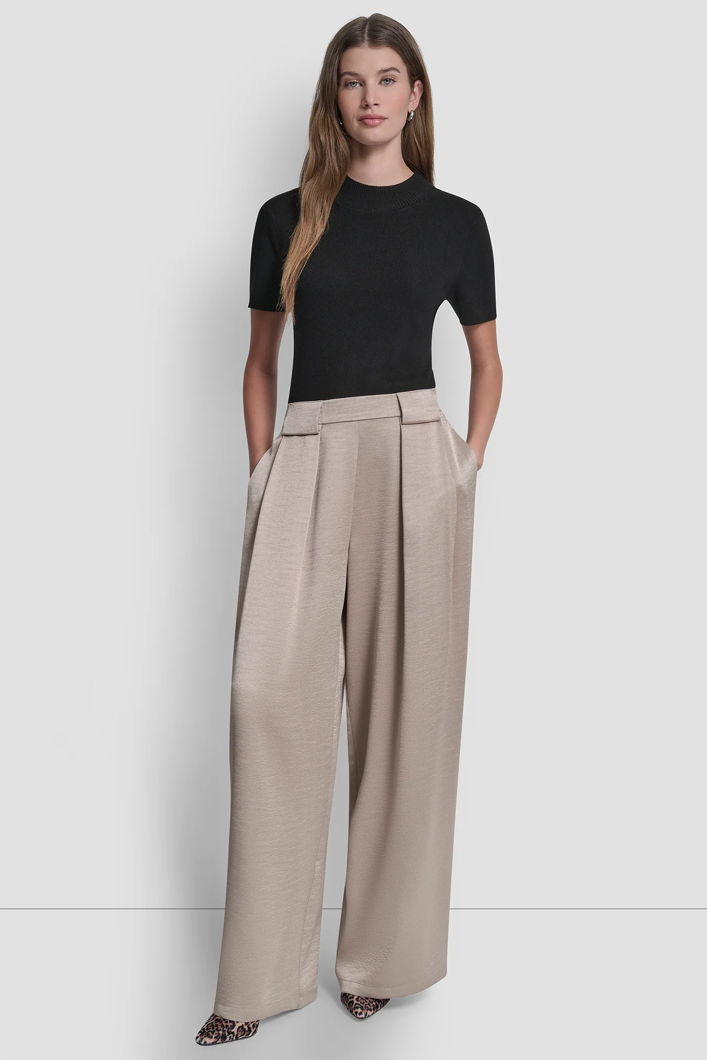 HIGH-RISE SATIN PLEATED WIDE-LEG PANT - Image 5