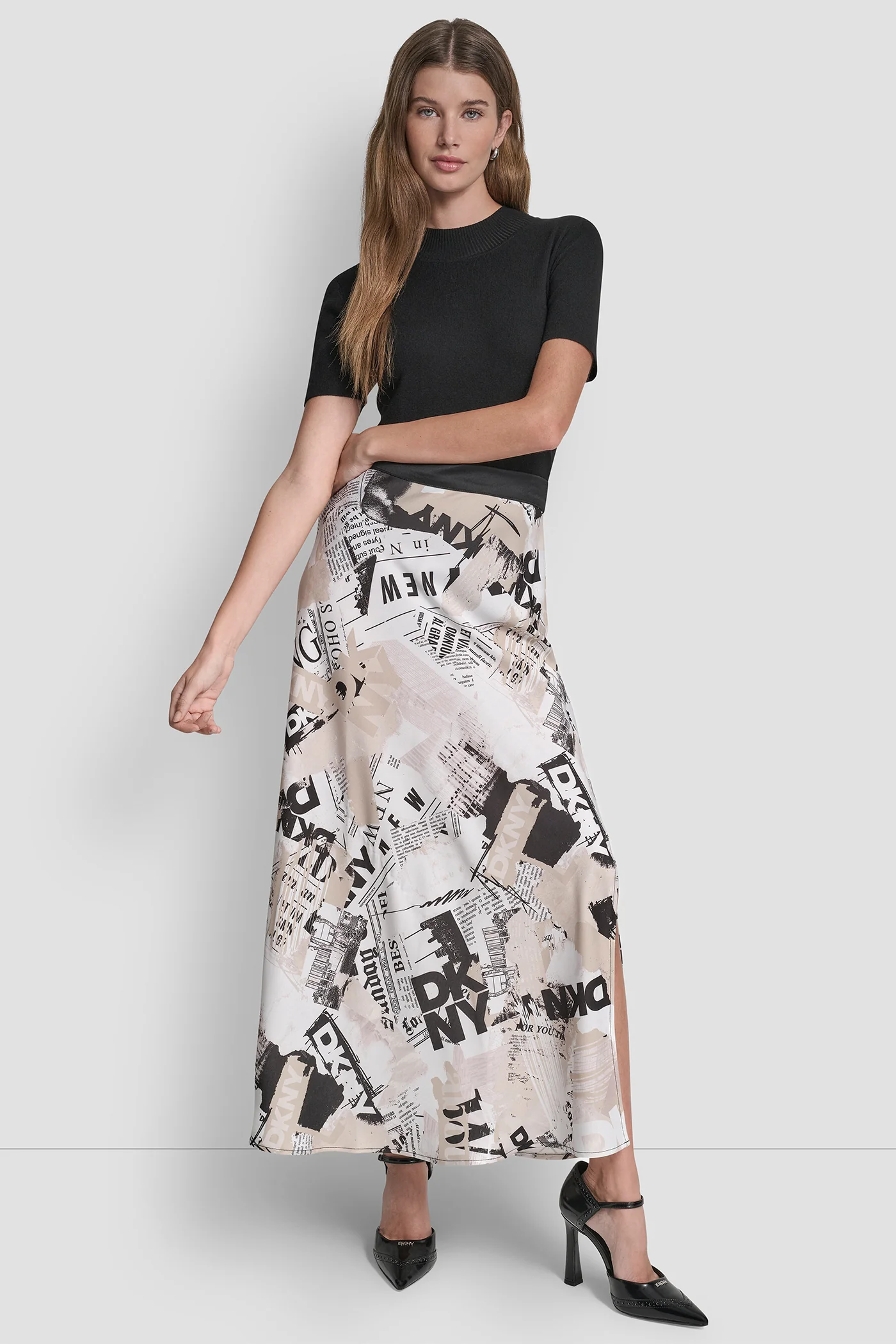 NEWSPAPER PRINT MIDI SKIRT - Image 5