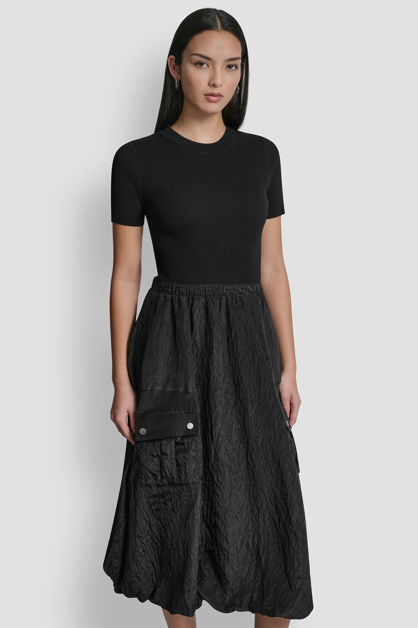 MIXED MEDIA CARGO MIDI BUBBLE DRESS - Image 5
