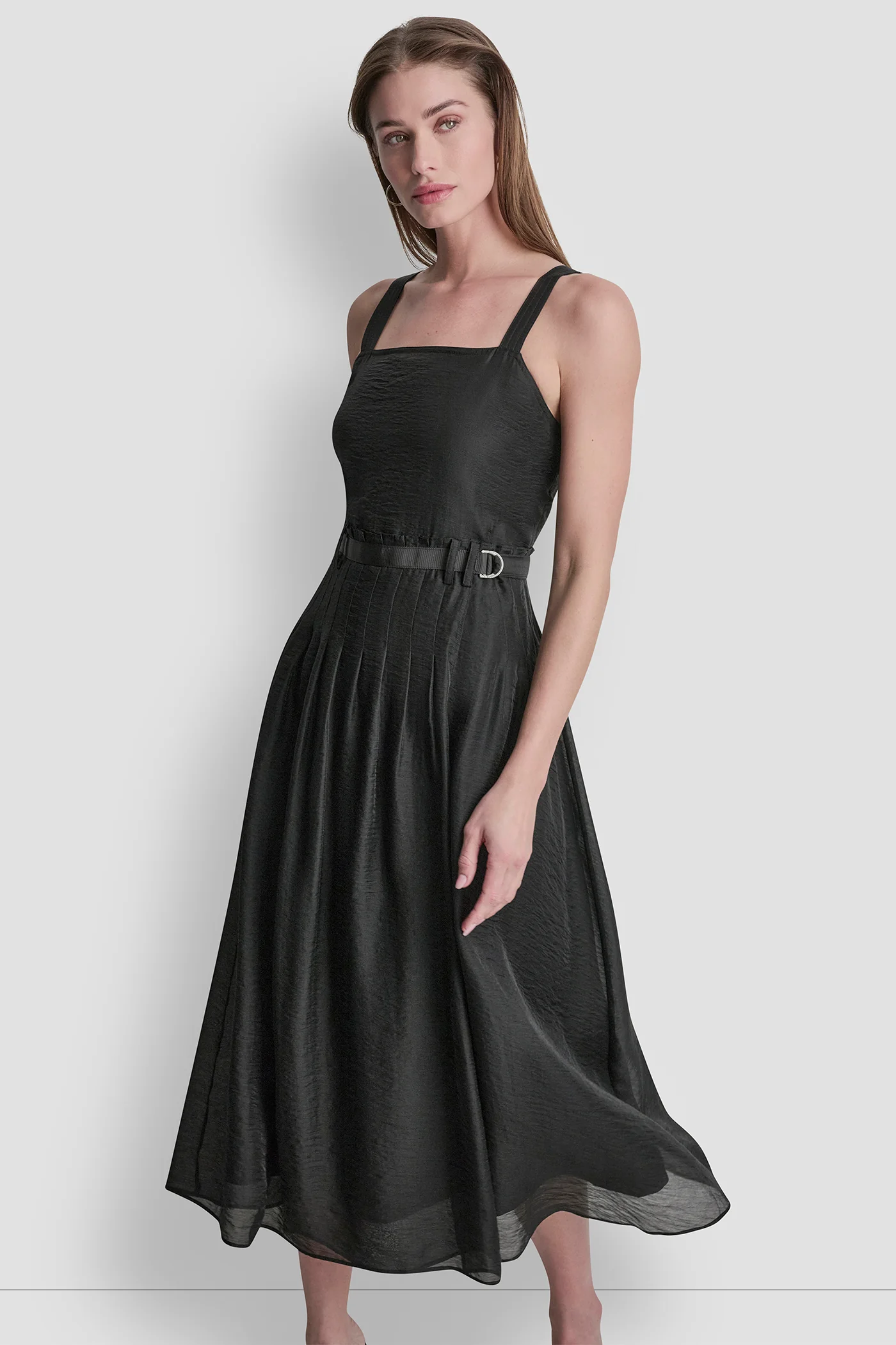 BELTED PLEATED MIDI DRESS