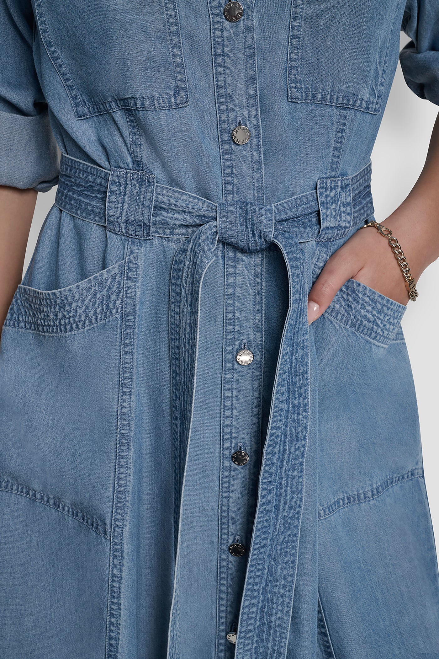 LONG SLEEVE ROLL TAB TENCEL CARGO DRESS - Image 5
