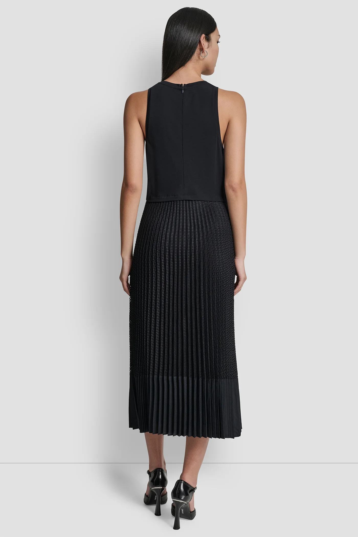 PLEATED MIXED MEDIA MIDI DRESS - Image 2
