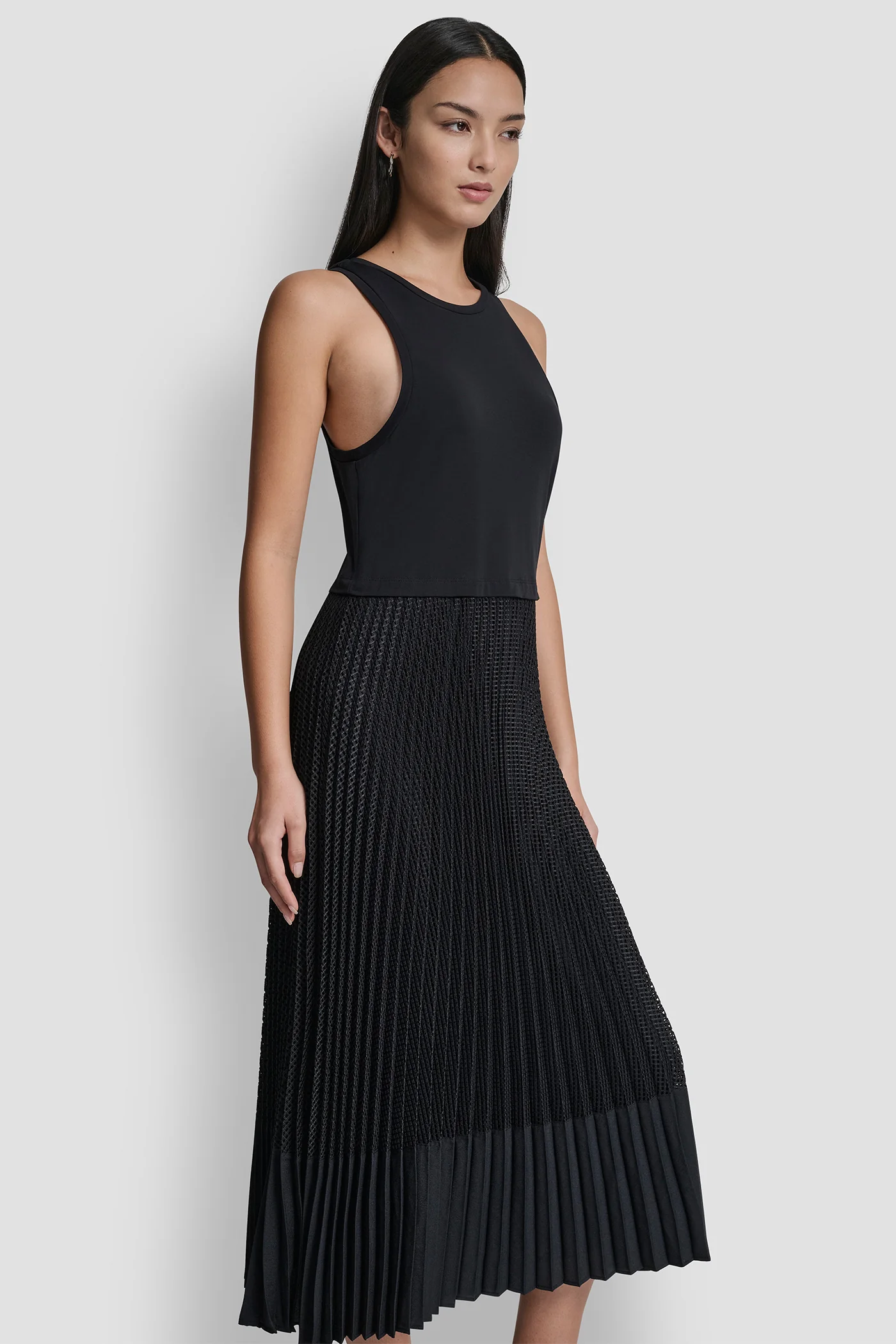 PLEATED MIXED MEDIA MIDI DRESS - Image 5