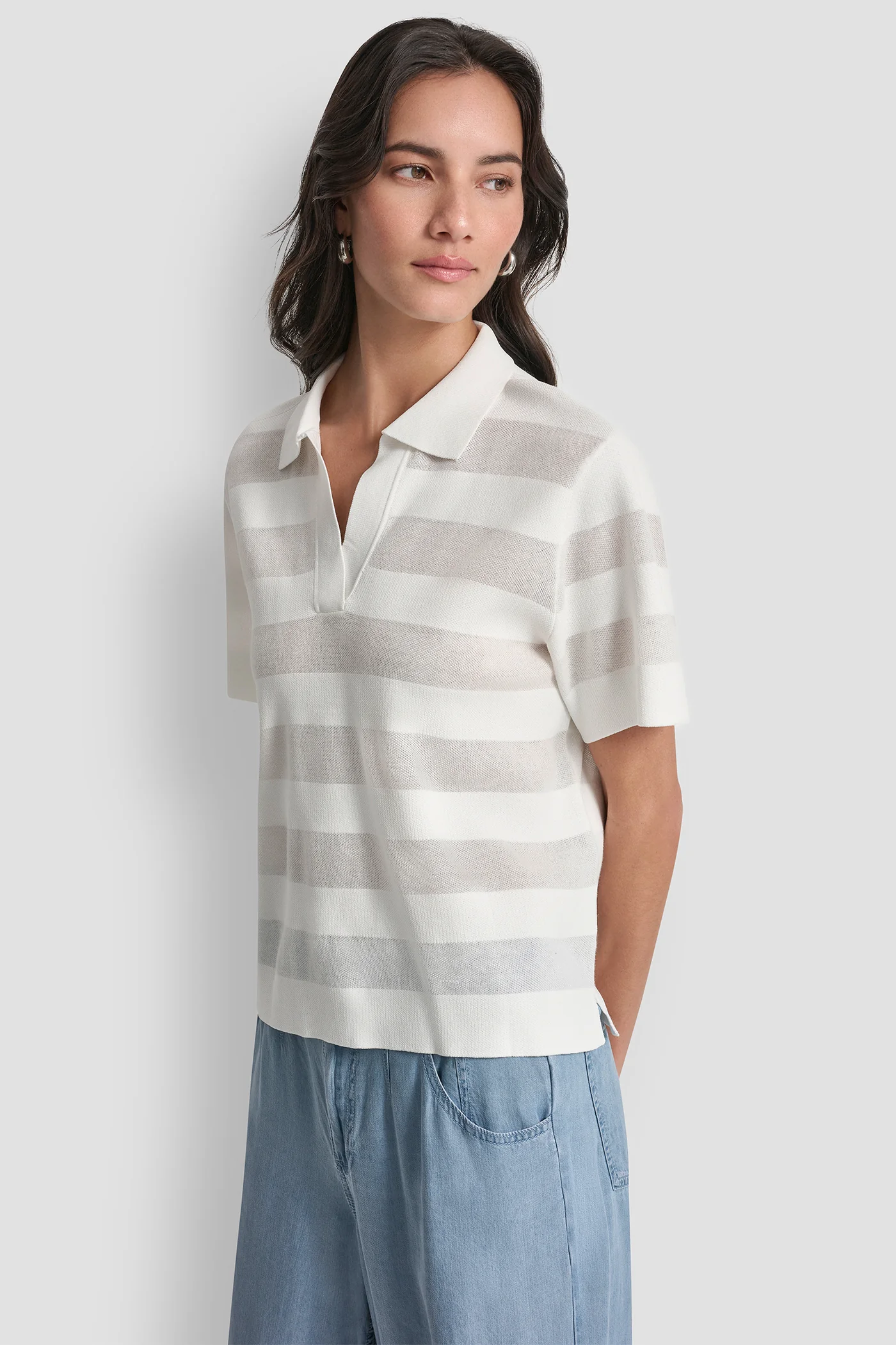 SHEER STRIPED POLO SWEATER - Image 4