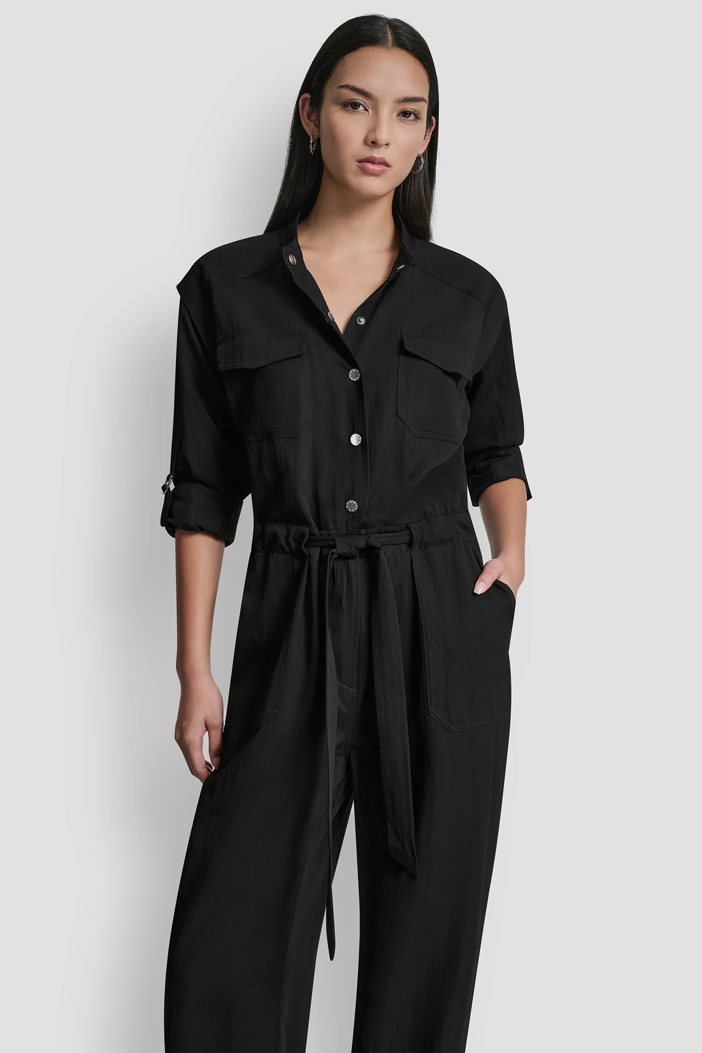 COLLARLESS BUTTON-FRONT JUMPSUIT - Image 4