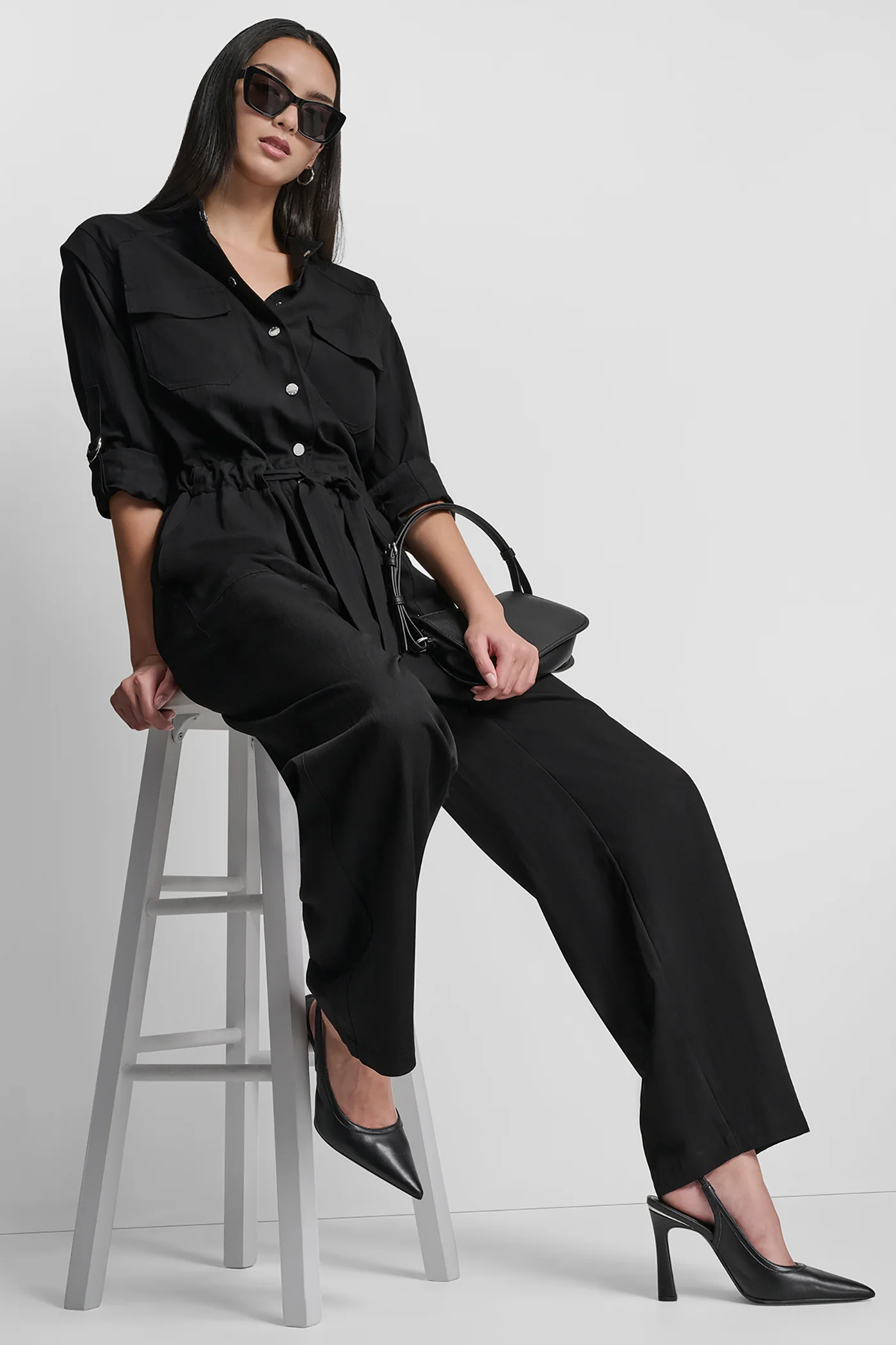COLLARLESS BUTTON-FRONT JUMPSUIT - Image 8