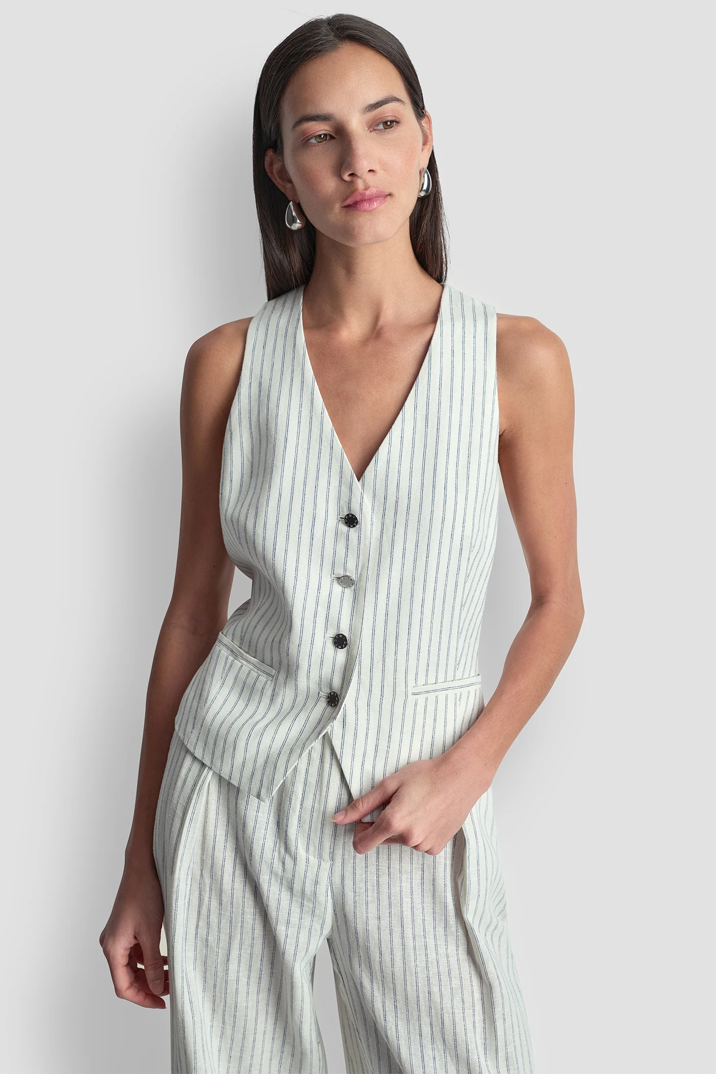 LINEN-BLEND STRIPED VEST